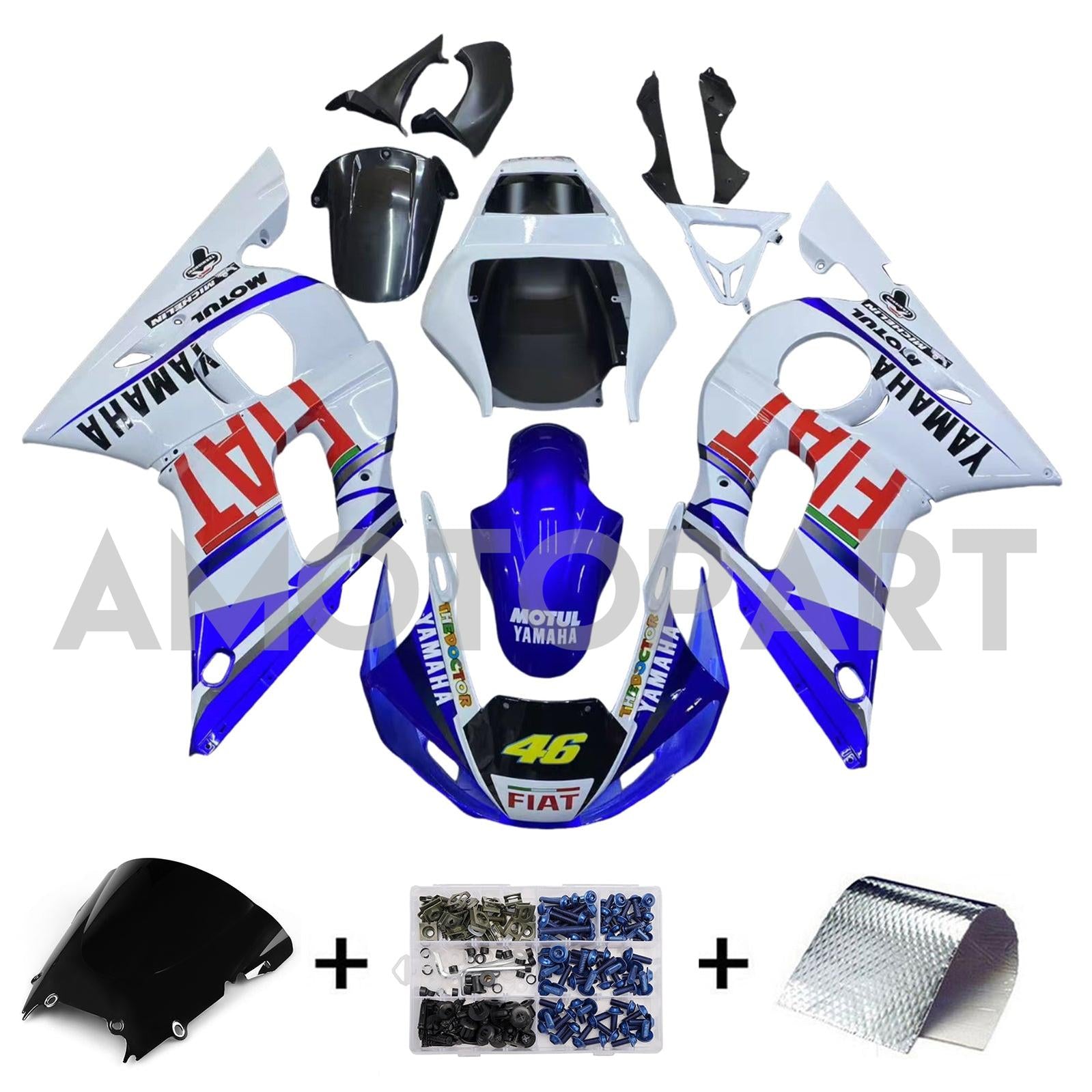 Amotopart 1998-2002 Yamaha YZF 600 R6 Blue White Red Fairing Kit