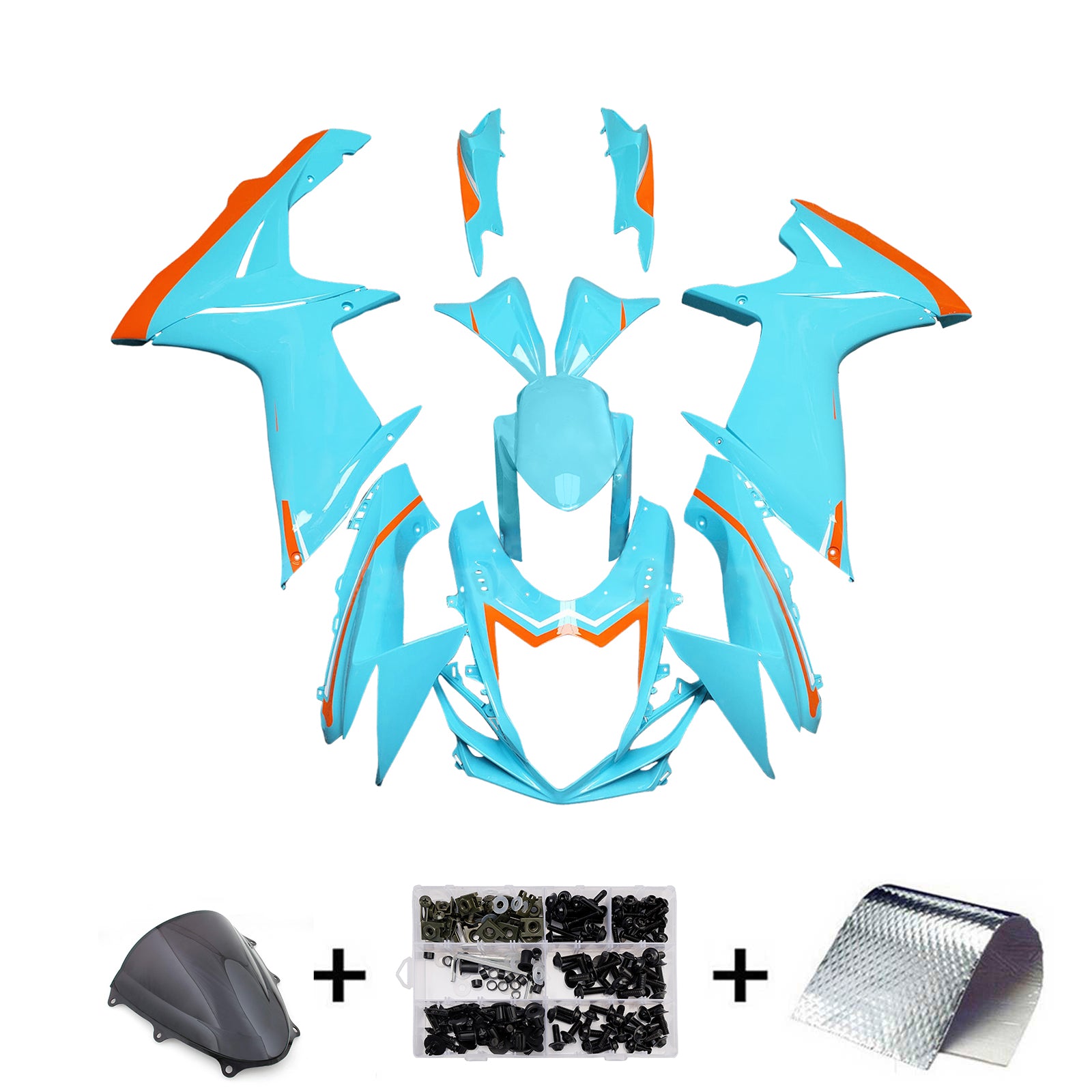 Amotopart 2011-2025 Suzuki GSXR 600/750 Light Blue Orange Fairing Kit