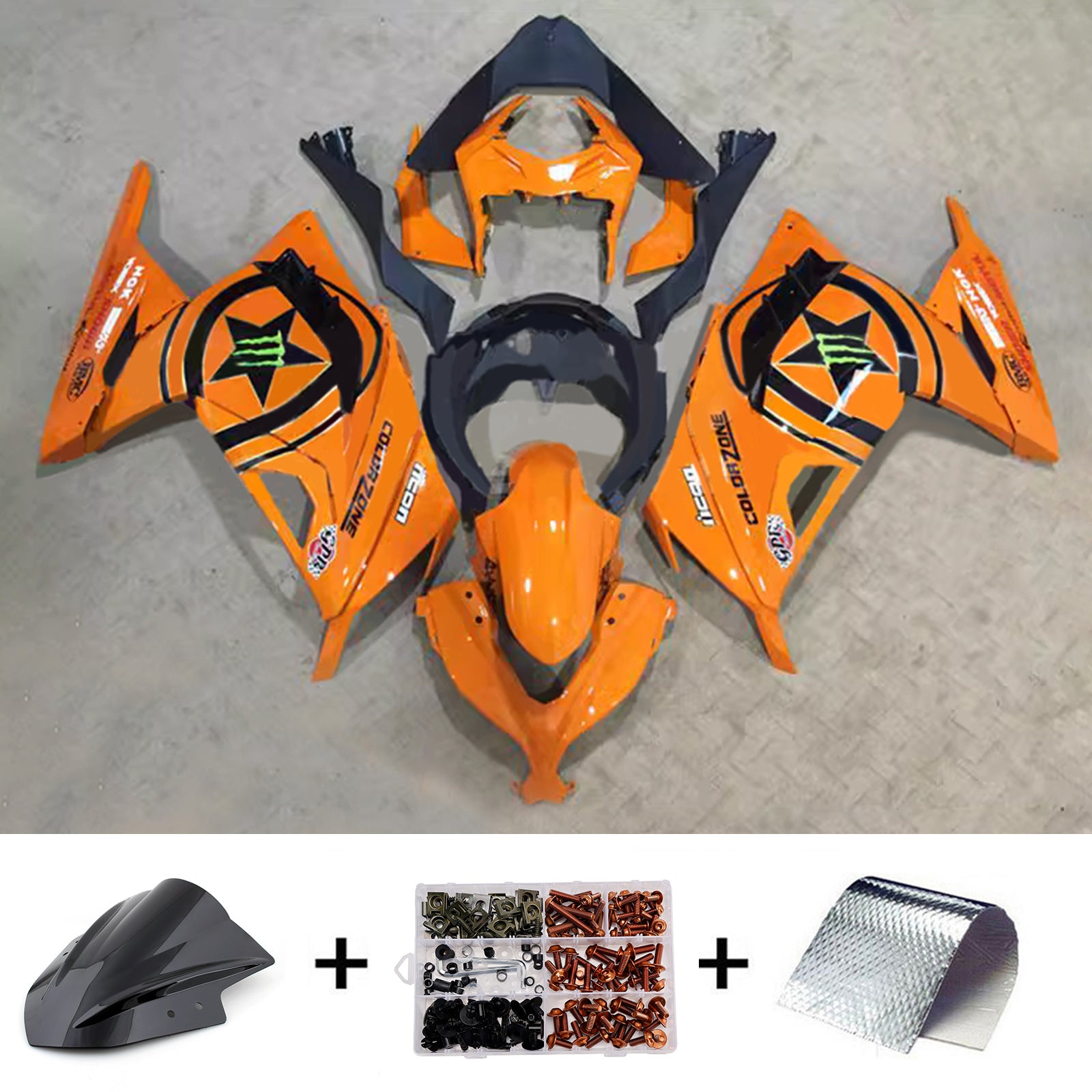 Amotopart 2013-2024 Kawasaki EX300/Ninja300 Orange Black Fairing Kit