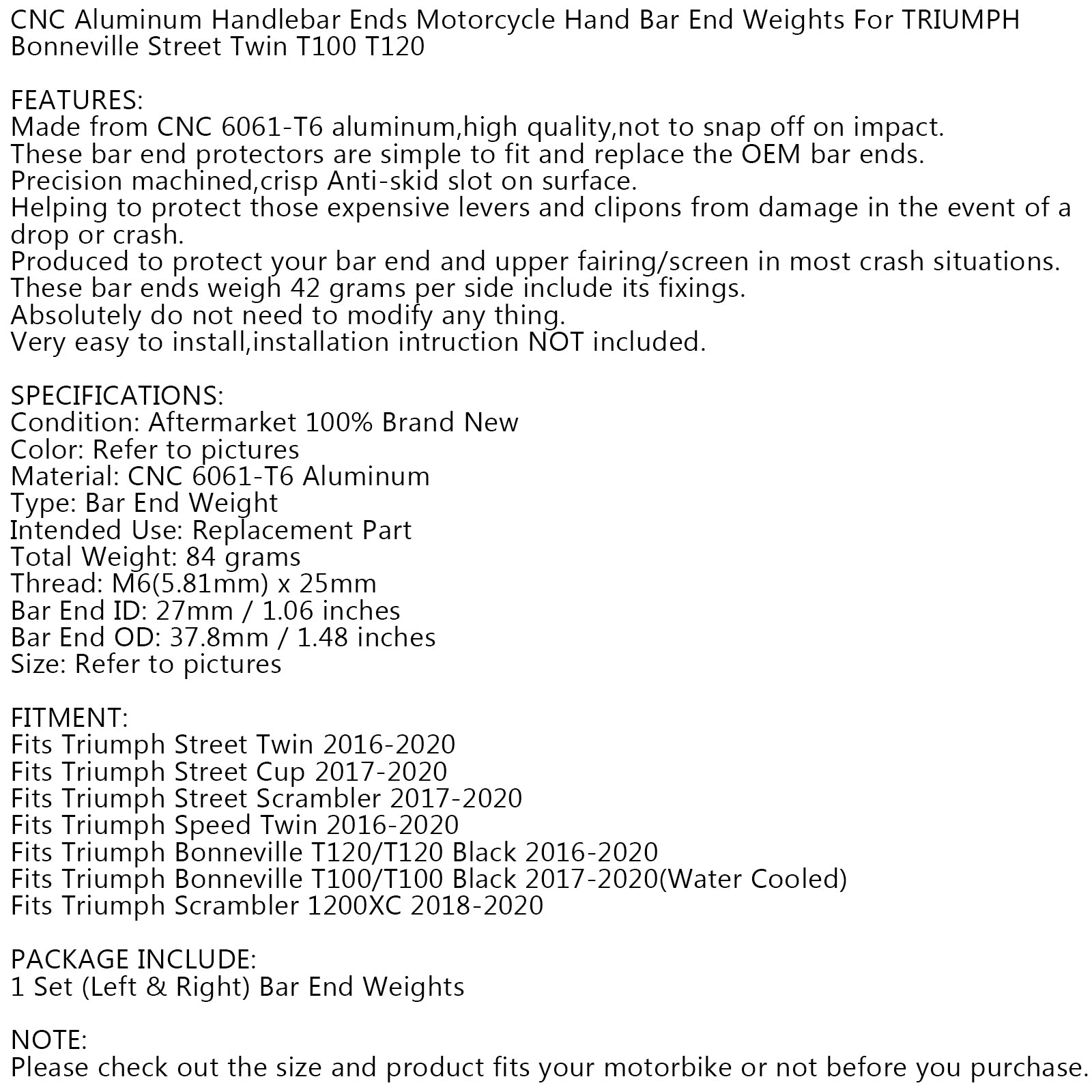 Par de tapas de extremo de barra CNC para Triumph Bonneville T100 T120 Street Twin Cup 2016-2020