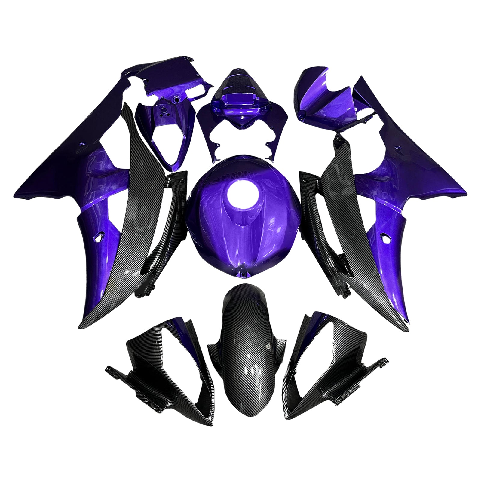 Amotopart 2008-2016 Yamaha YZF-R6 Purple & Black Carbon Fiber Pattern Fairing Kit