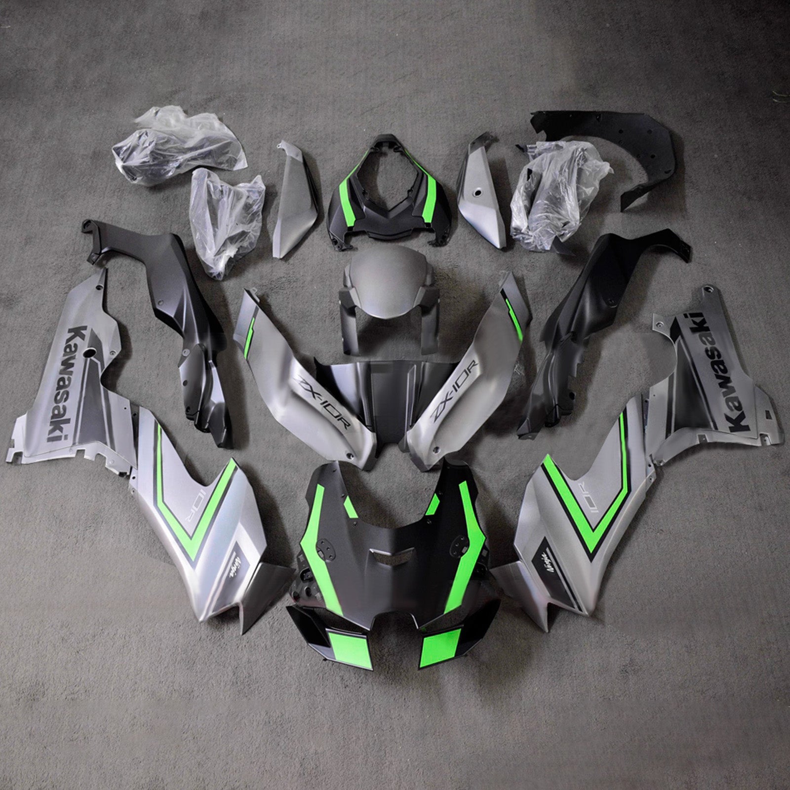 Amotopart 2021-2025 Kawasaki ZX-10R/ZX-10RR Grey Black Green Fairing Kit