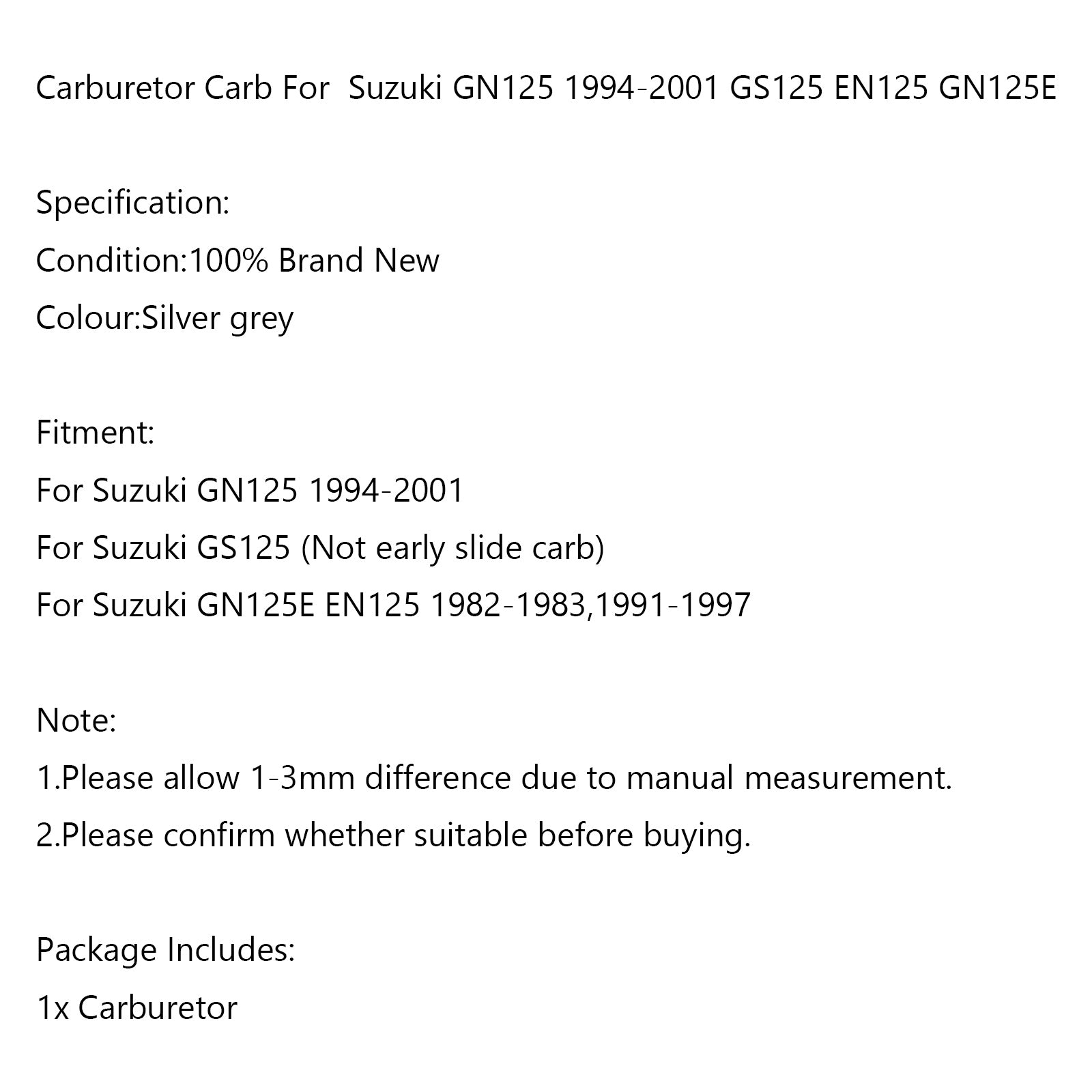 26mm karburatorkarbi til Suzuki GN125 1994-2001 GS125 Mikuni 125cc EN125 GN125
