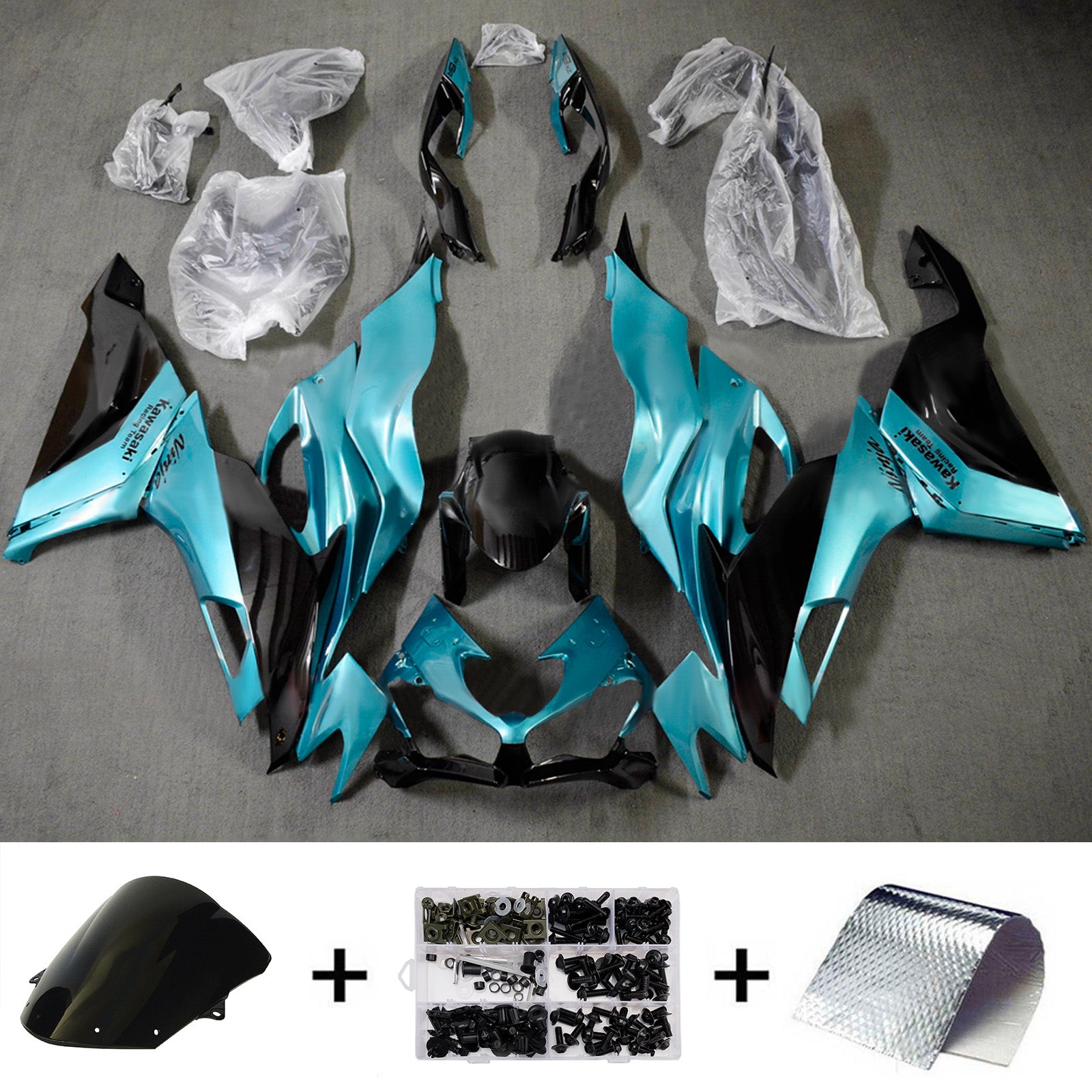 Amotopart 2019-2023 Kawasaki ZX6R Blue Black Fairing Kit