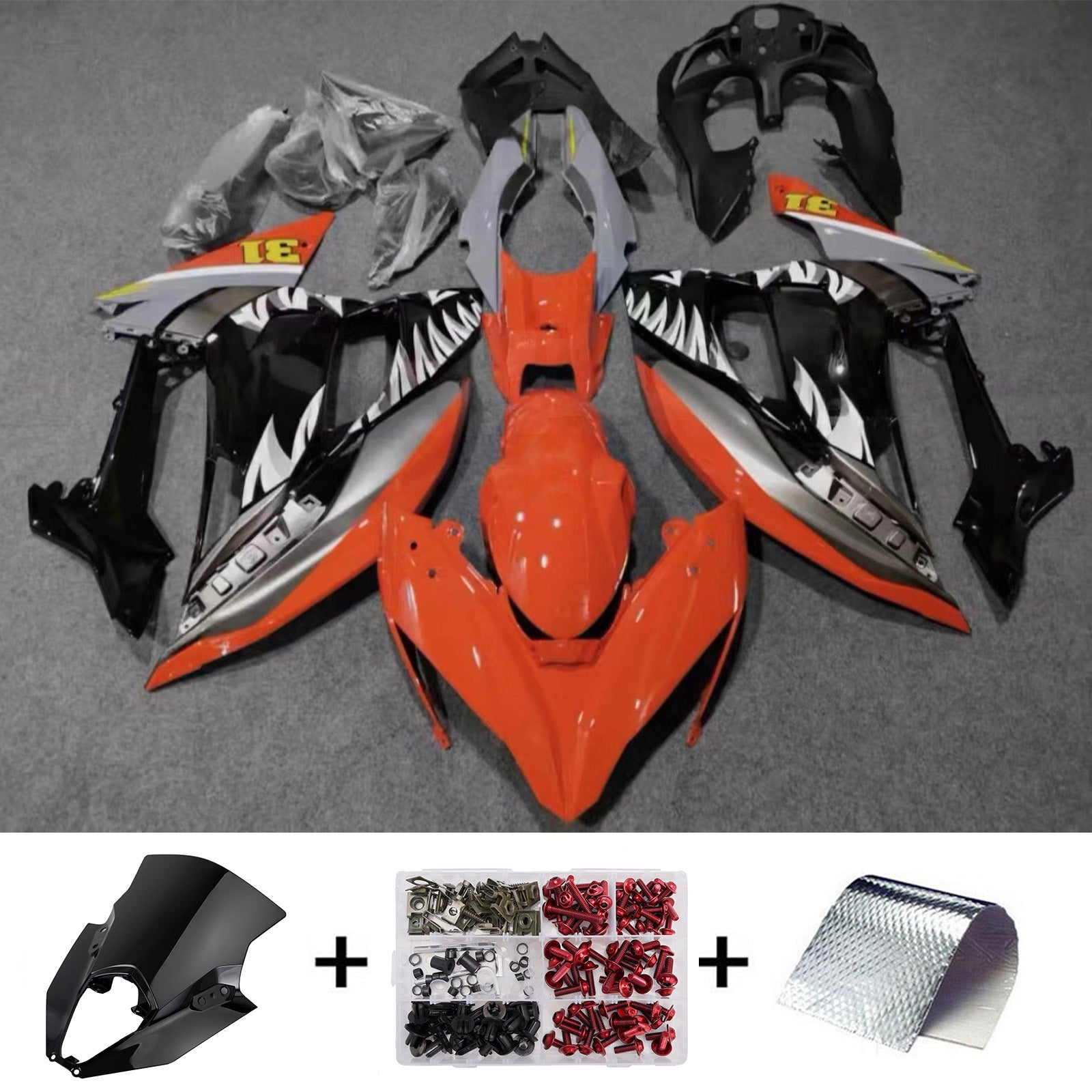Amotopart 2020-2025 Kawasaki ER6F/Ninja650 Orange Black Grey White Fairing Kit