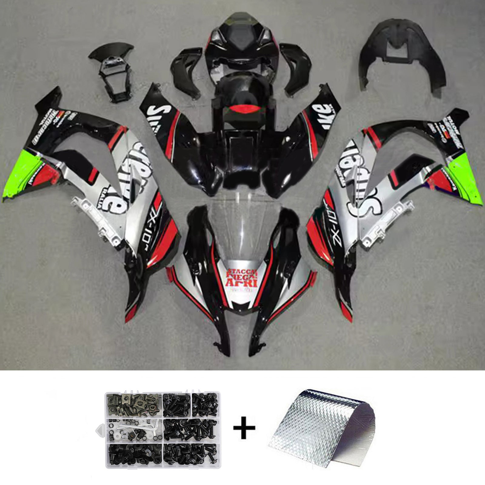 Amotopart 2016-2020 Kawasaki ZX10R Black Gray Red Fairing Kit