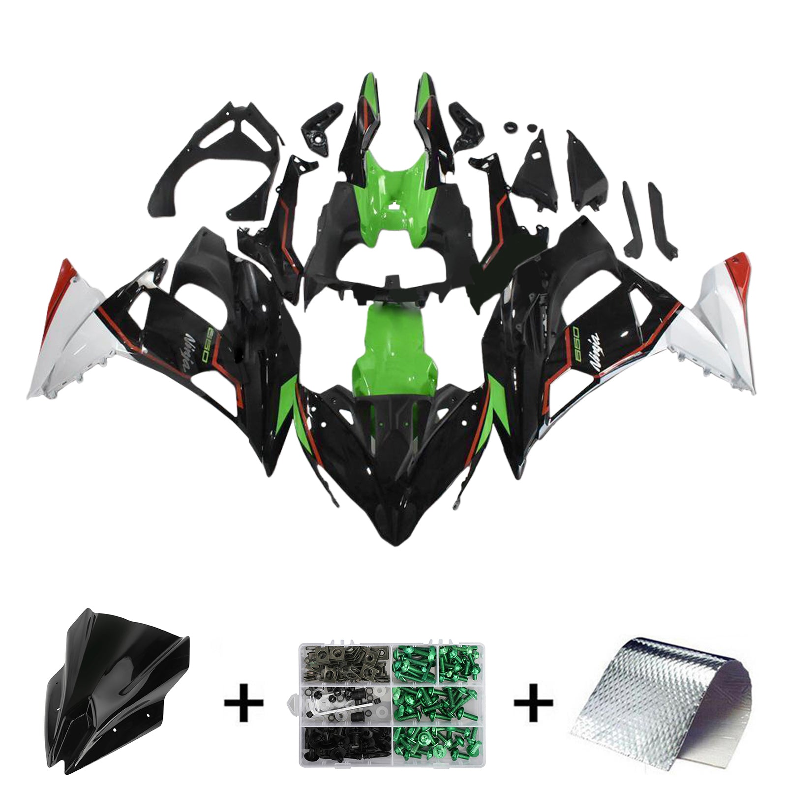 AMOTOPT 2017-2019 KAWASAKI ER6F/NINJA650R BLACK GREEN Fairing Kit
