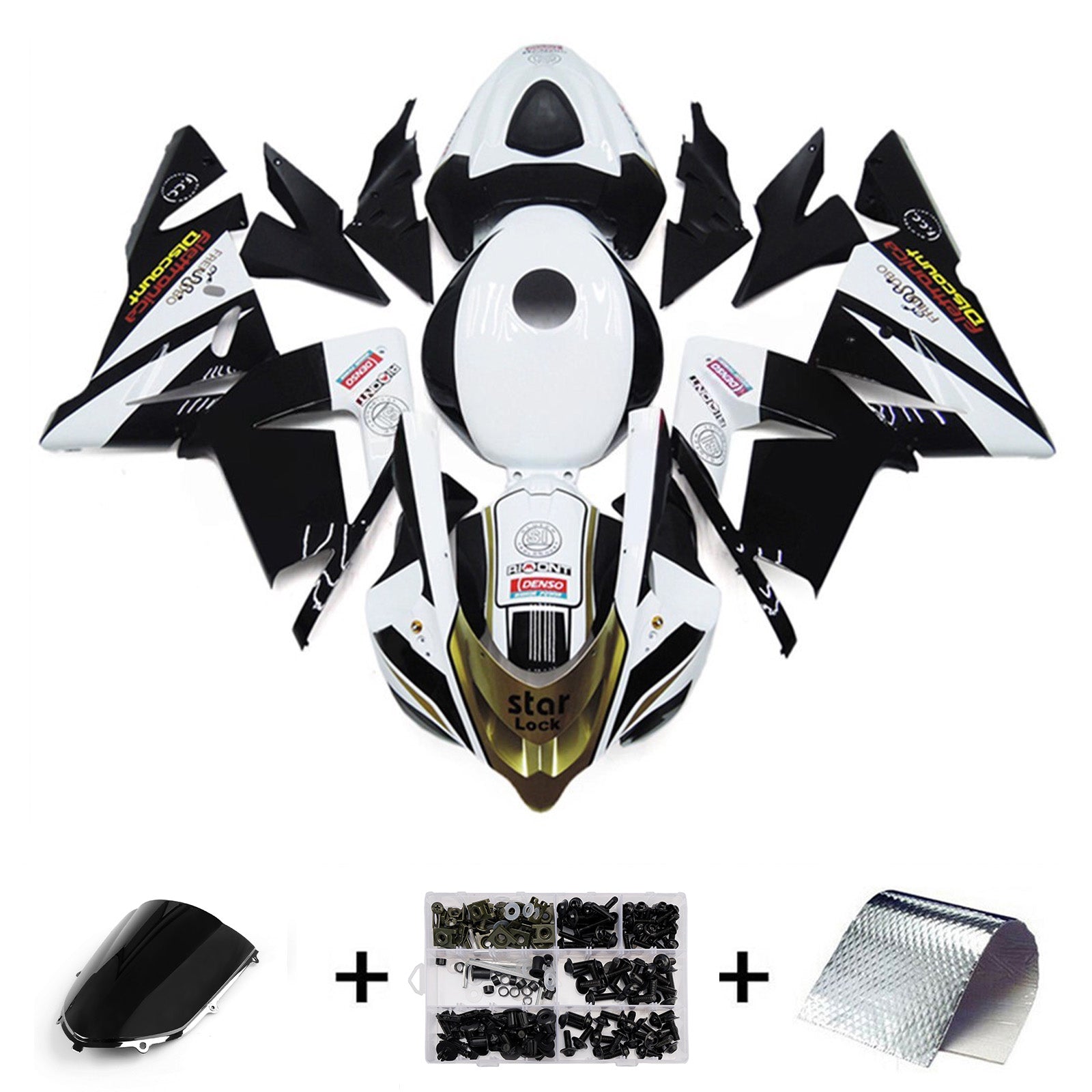 Amotopart 2004-2005 Kawasaki ZX10R Black White Fairing Kit