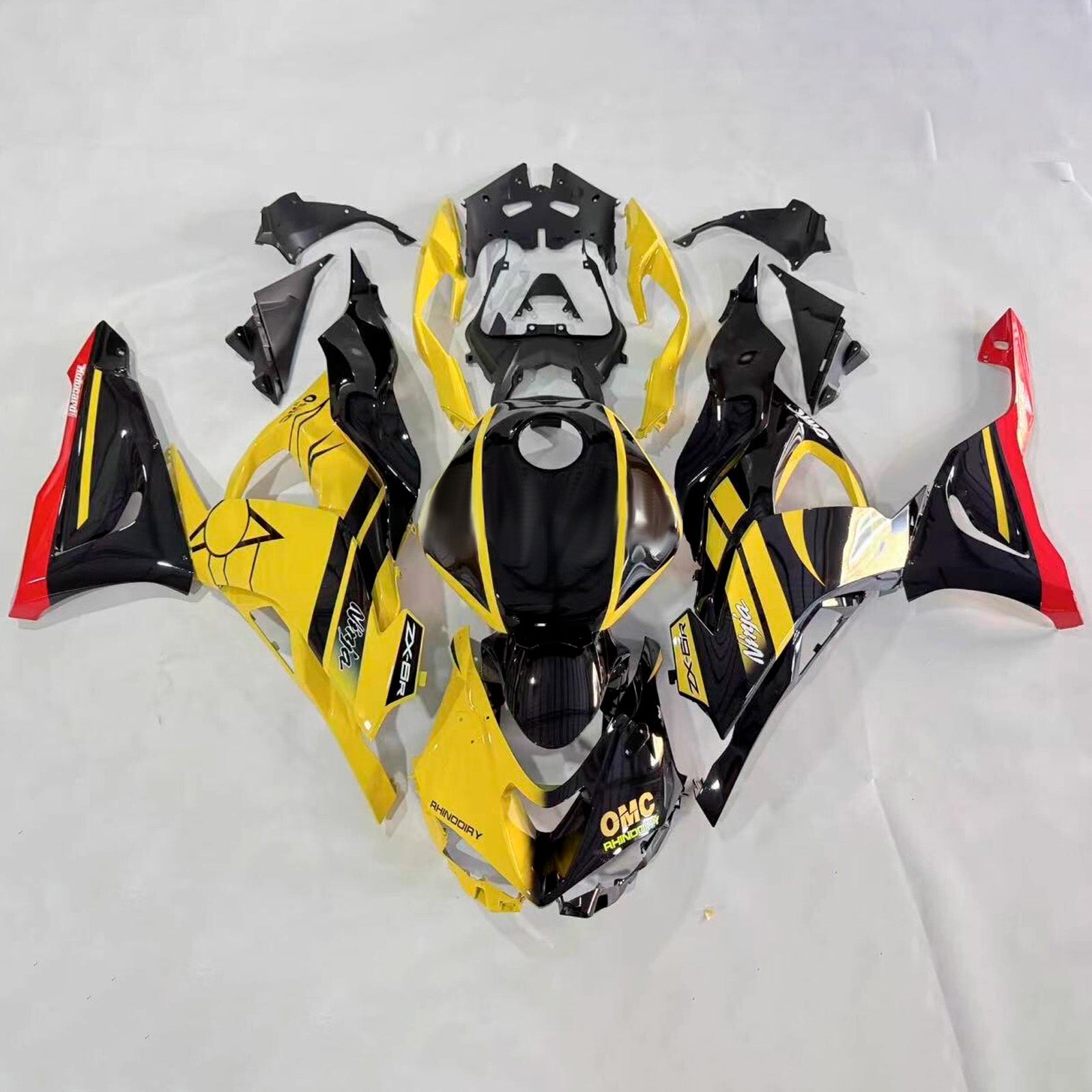 Amotopart 2024-2025 Kawasaki ZX-6R Black Yellow Red Fairing Kit