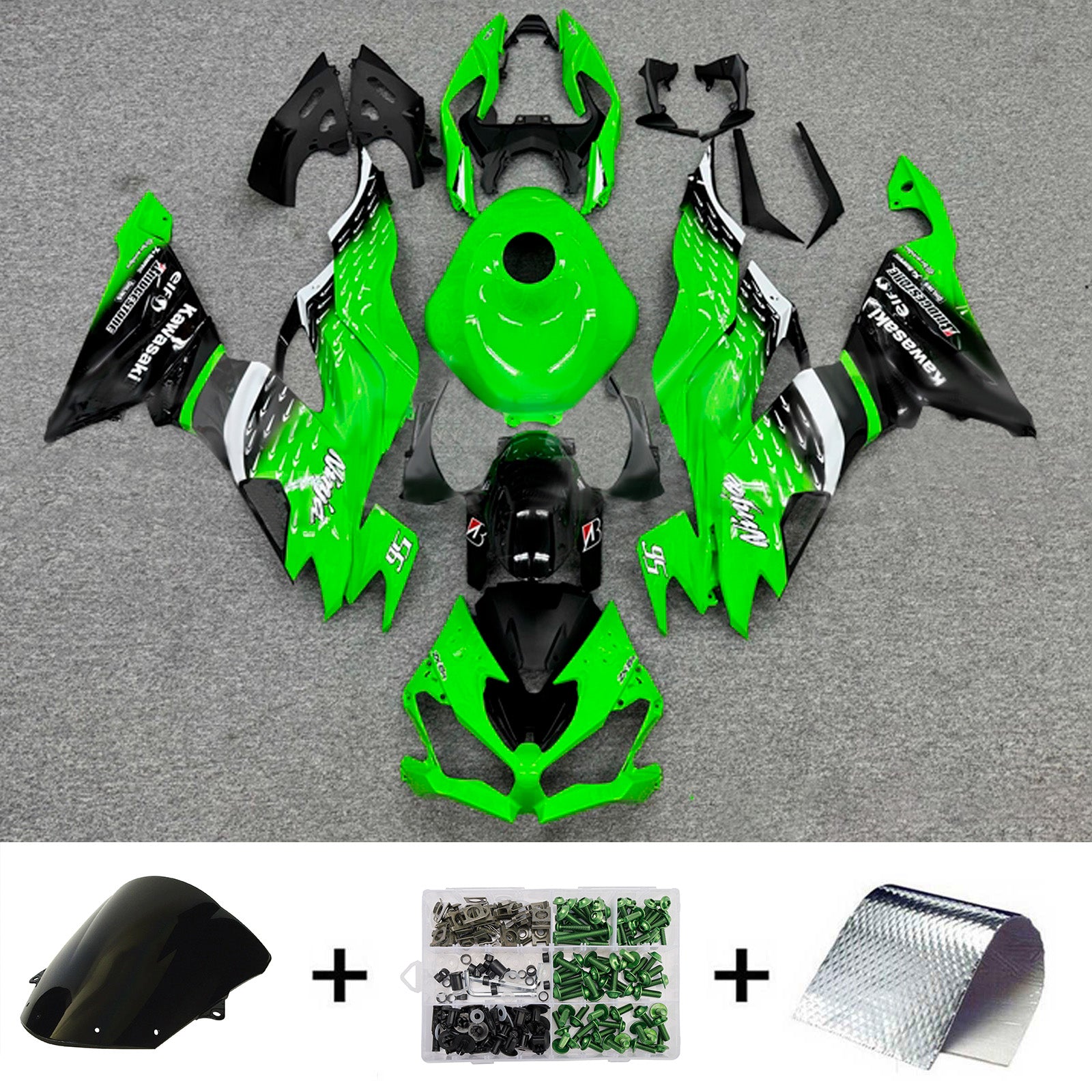 Amotopart 2019-2023 Kawasaki ZX6R Green Black White Fairing Kit