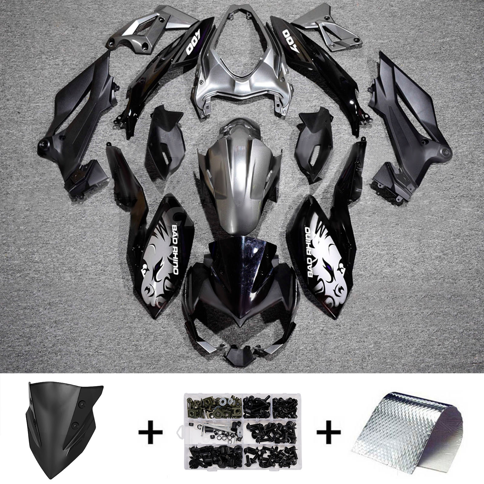 Amotopart 2018-2024 Kawasaki Z400 Black Silver Fairing Kit