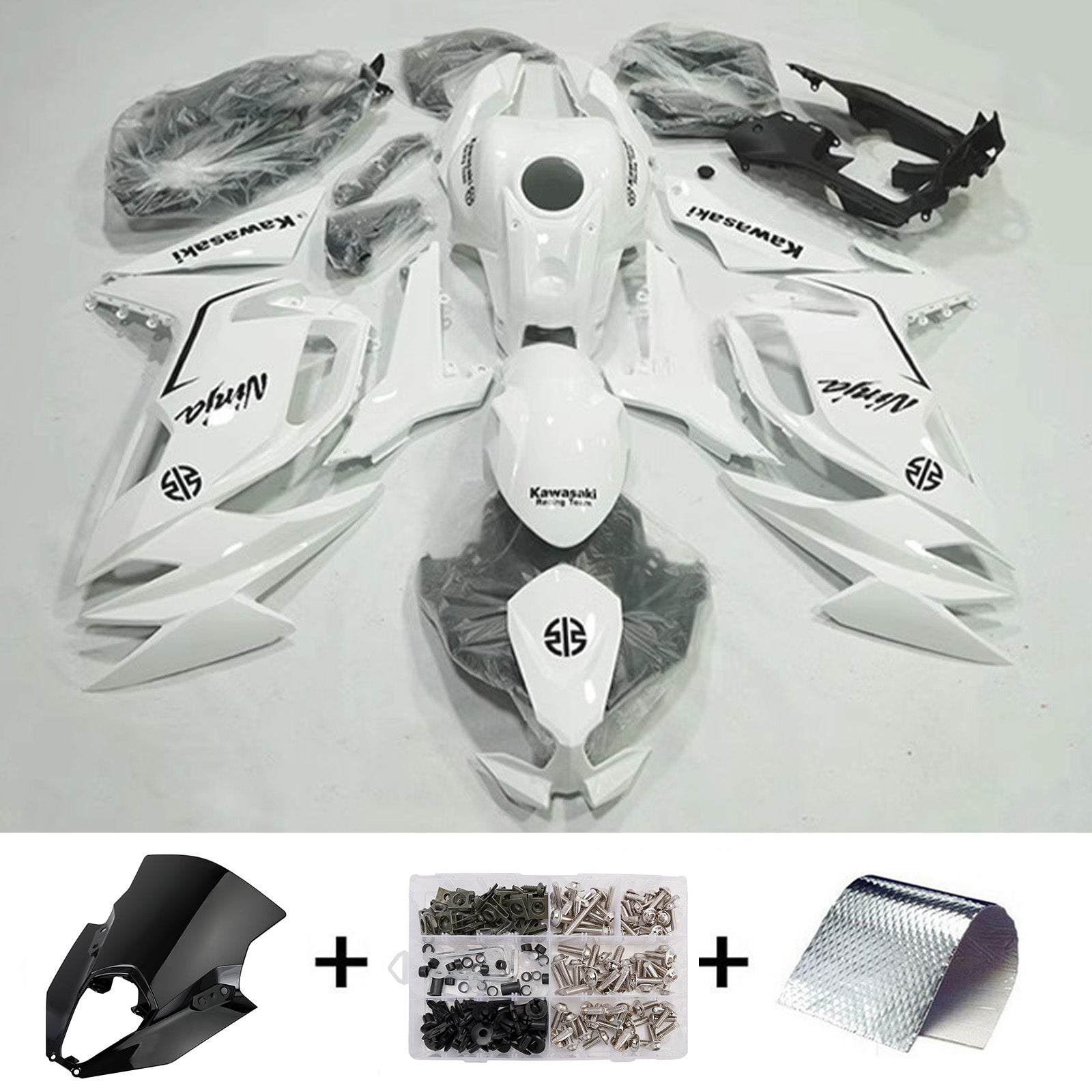 Amotopart 2020-2025 Kawasaki ER6F/Ninja650 White Fairing Kit