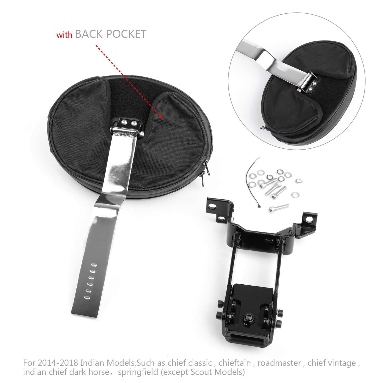 Indian Chief 14-23 Respaldo del conductor enchufable con kit de montaje cromado