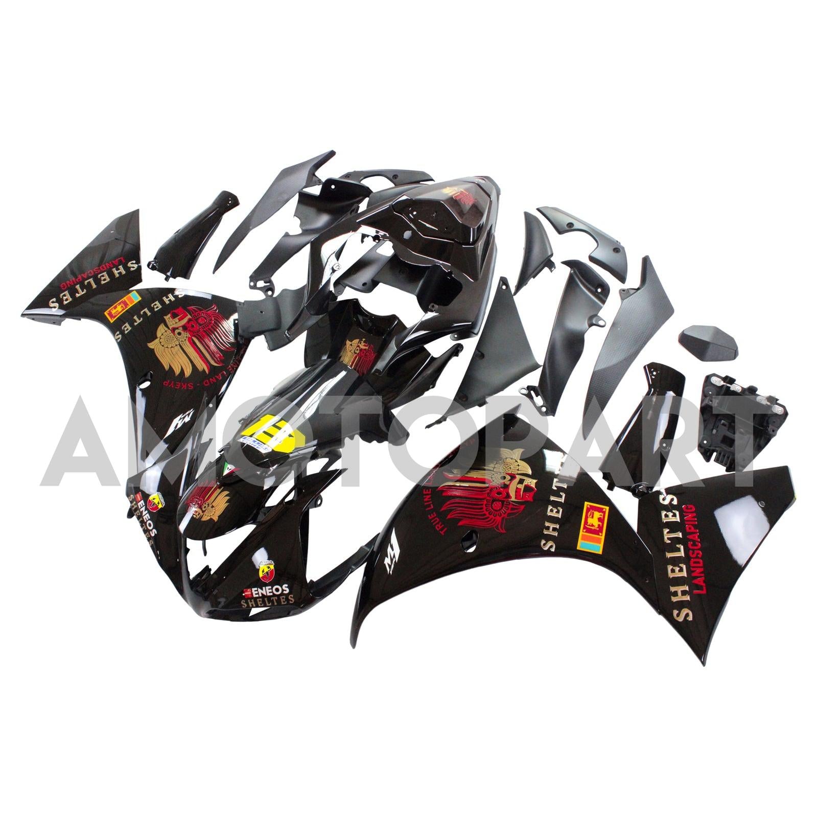 Amotopart 2009-2011 YZF 1000 R1 Yamaha svart med rød logo fairing kit