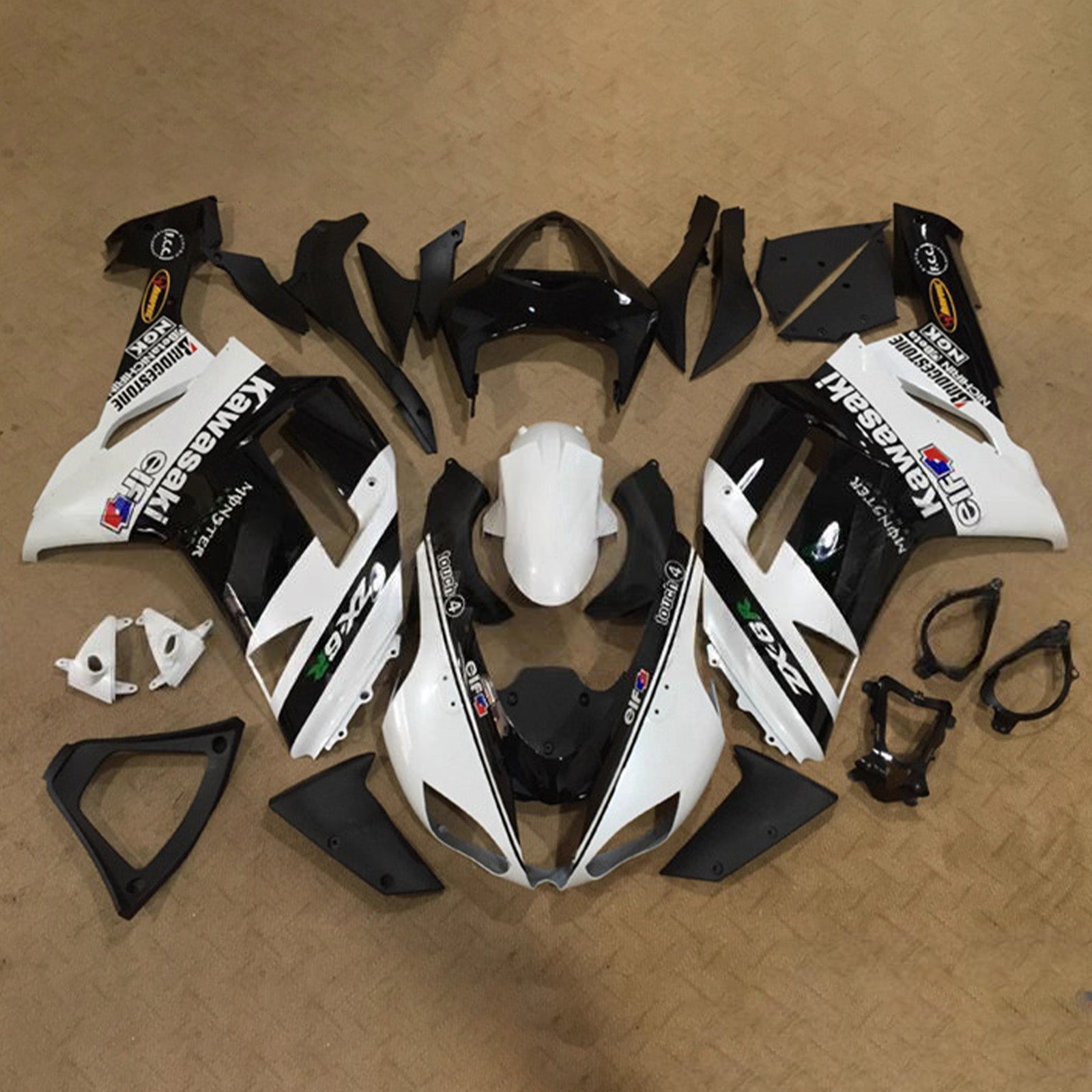 Amotopart 2007-2008 Kawasaki ZX6R 636 Black & White Fairing Kit