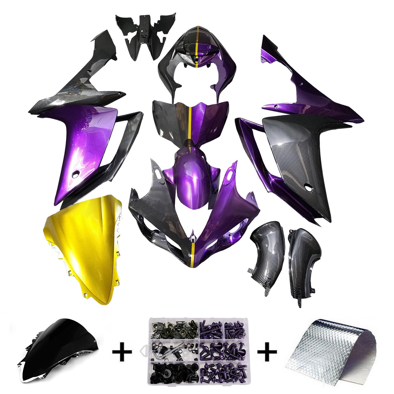 Amotopart 2007-2008 Yamaha YZF-R1 Carbon Fiber Purple Fairing Kit