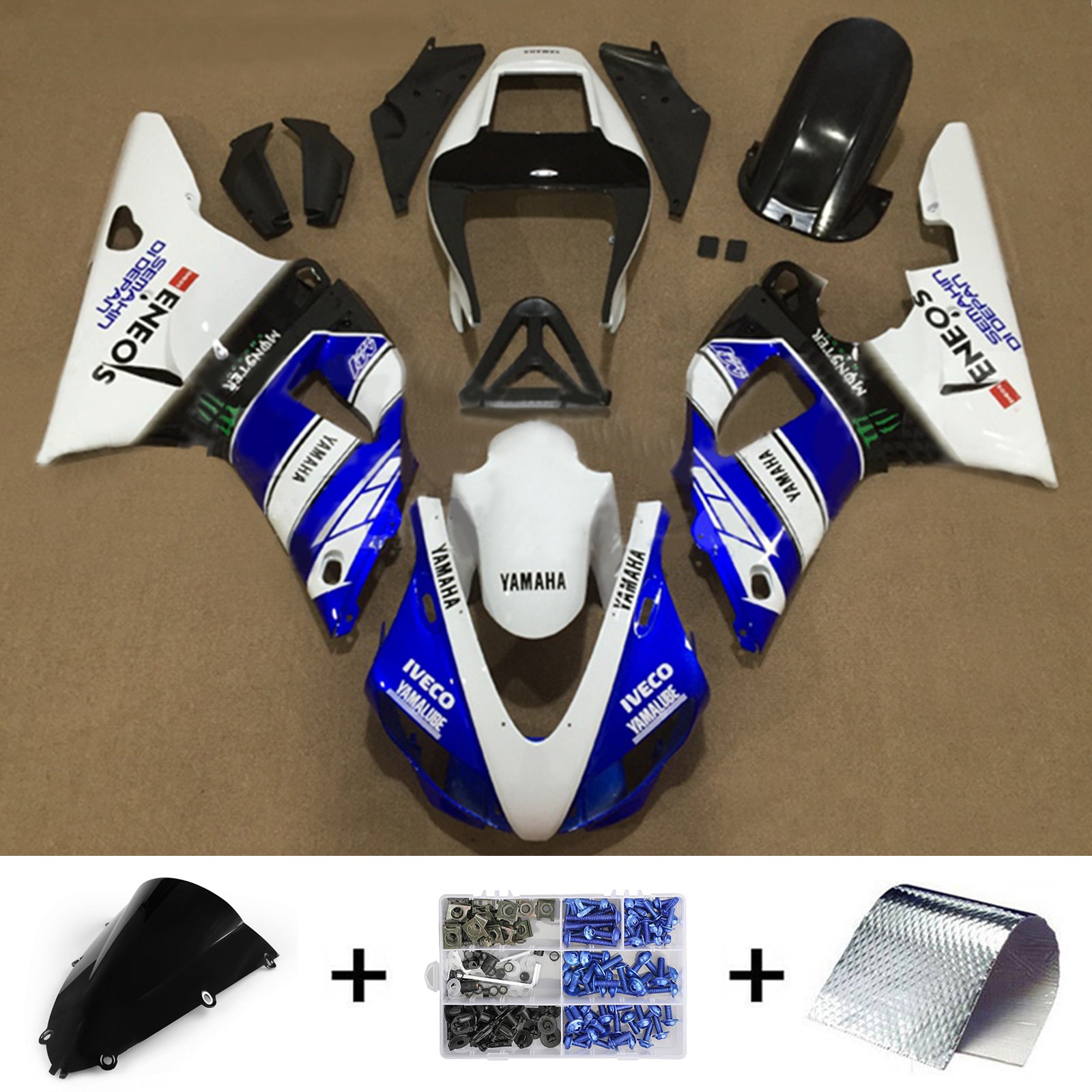 Amotopart 1998-1999 Yamaha YZF 1000 R1 Blue & White Style4 Fairing Kit