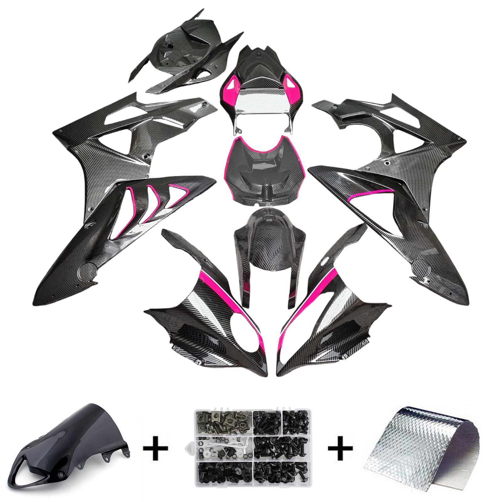 Amotopart 2009-2014 BMW S1000RR Carbon Fiber Pattern Pink Fairing Kit