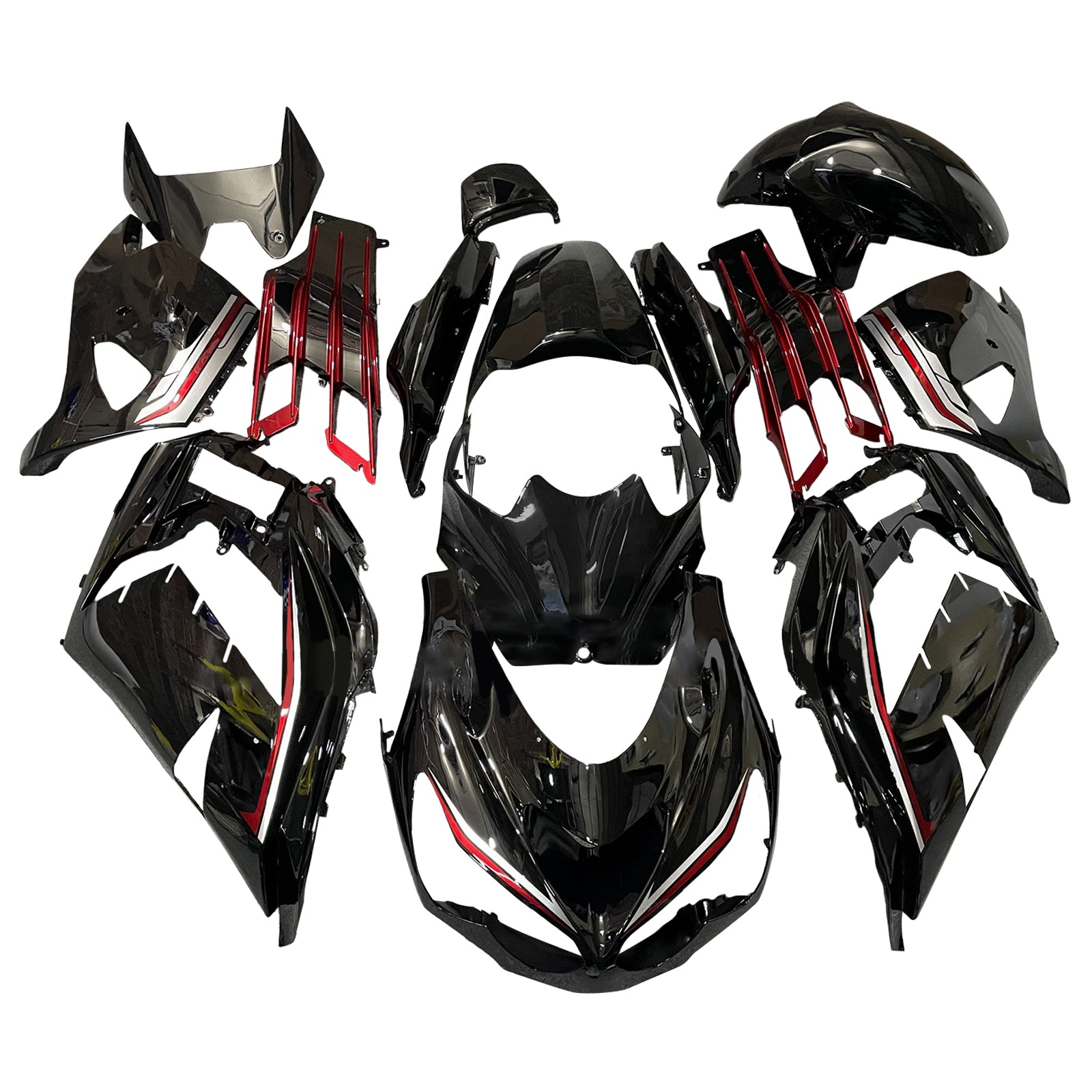 Amotopart 2012-2025 Kawasaki ZX14R ZZR1400 Black Red Line Fairing Kit