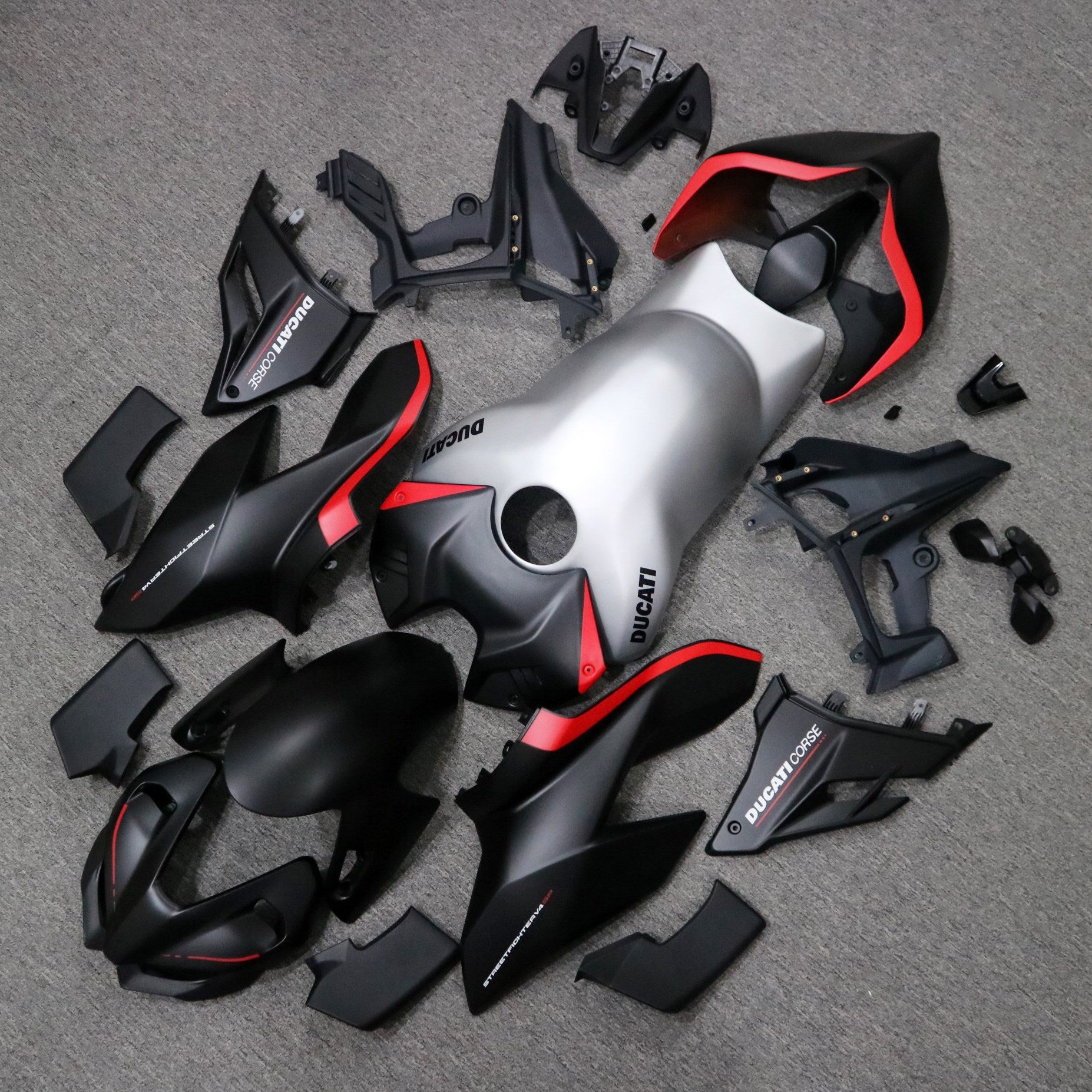 Amotopart 2020-2023 Ducati Street Fighter V4 Matte Black Silver Fairing Kit