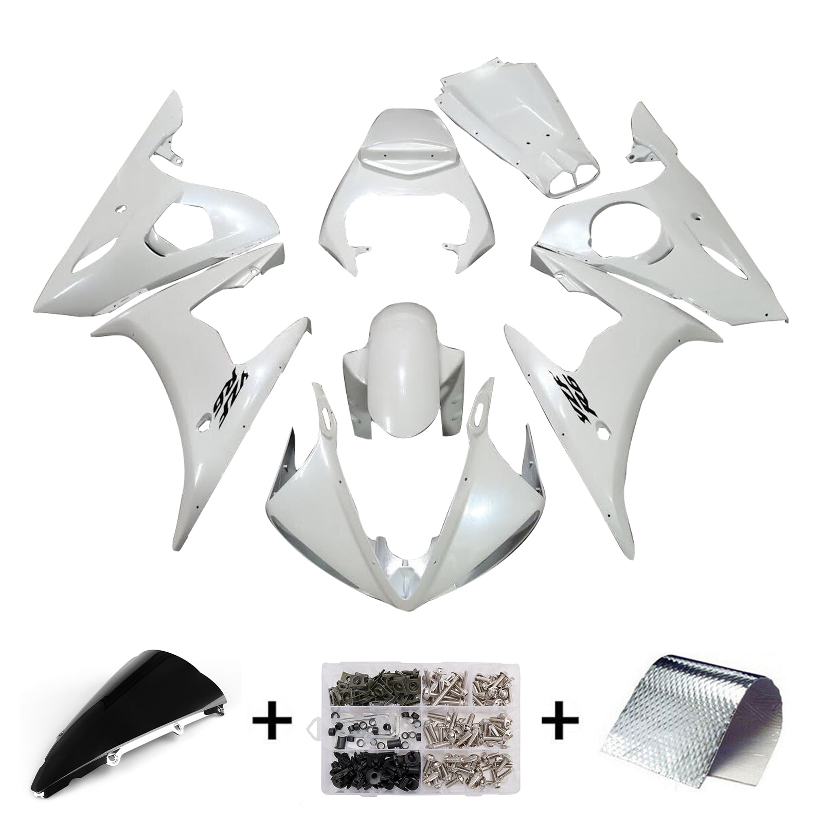 Amotopart 2003-2004 Yamaha YZF-R6/ 2006-2009 R6S White Fairing Kit