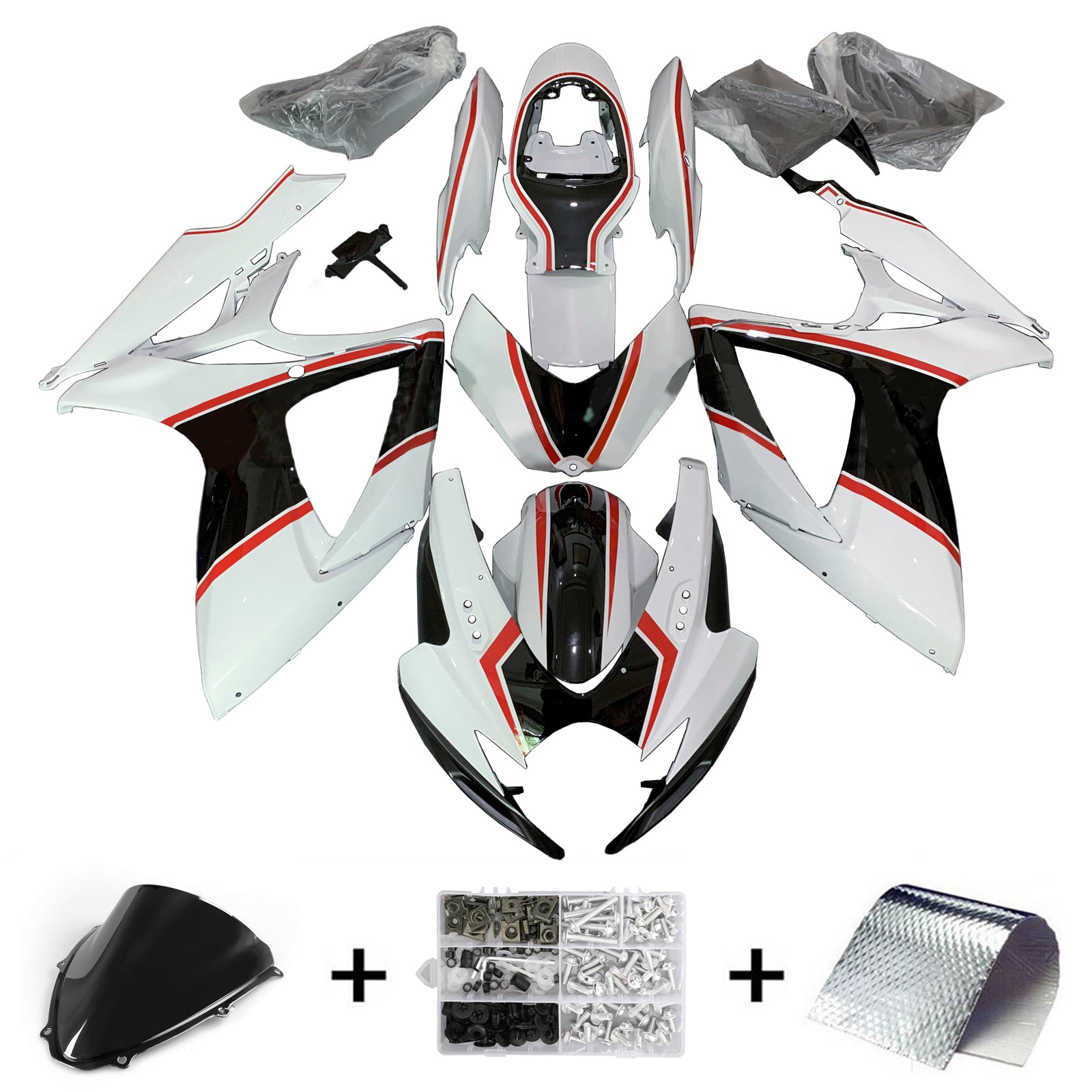 Amotopart 2006-2007 SUZUKI GSXR 600/750 K6 Noir&Kit de carénage blanc