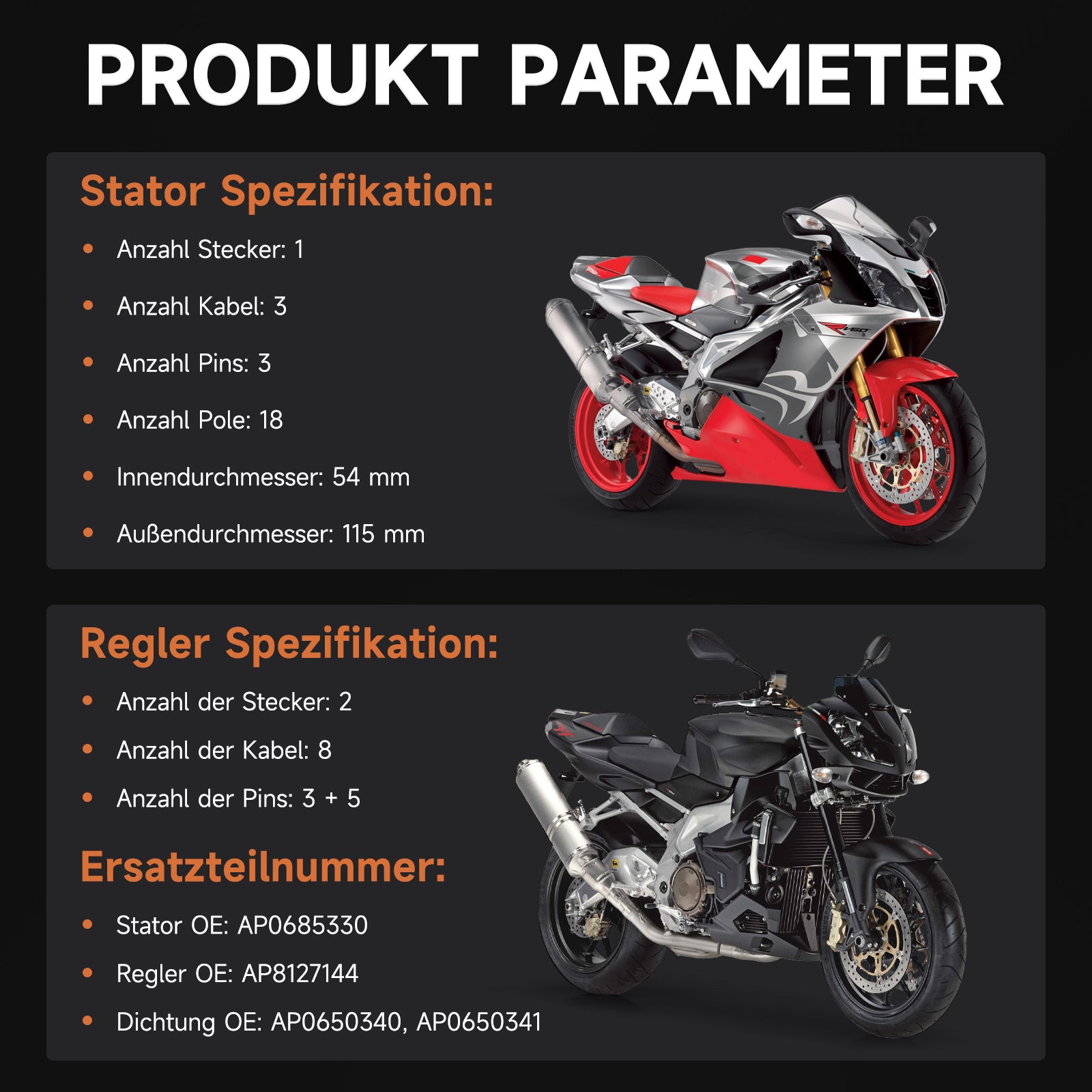 04-08 Aprilia RSV1000R Generator Statorspannungsregler und Dichtung AP0685330 AP8127144
