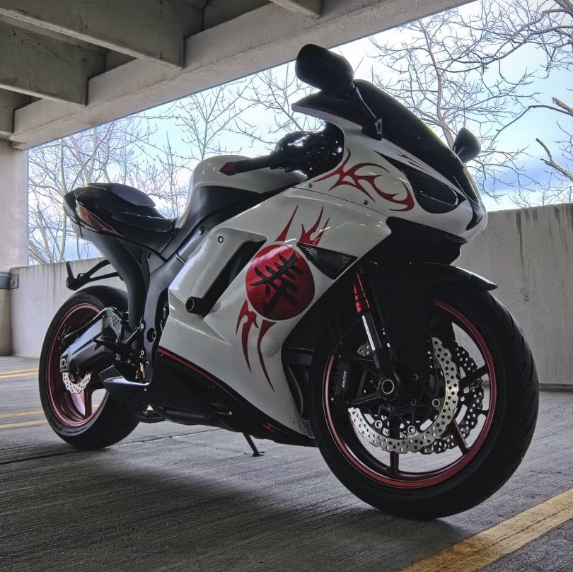 Amotopart 2007-2008 Kawasaki ZX6R 636 White Red Fairing Kit
