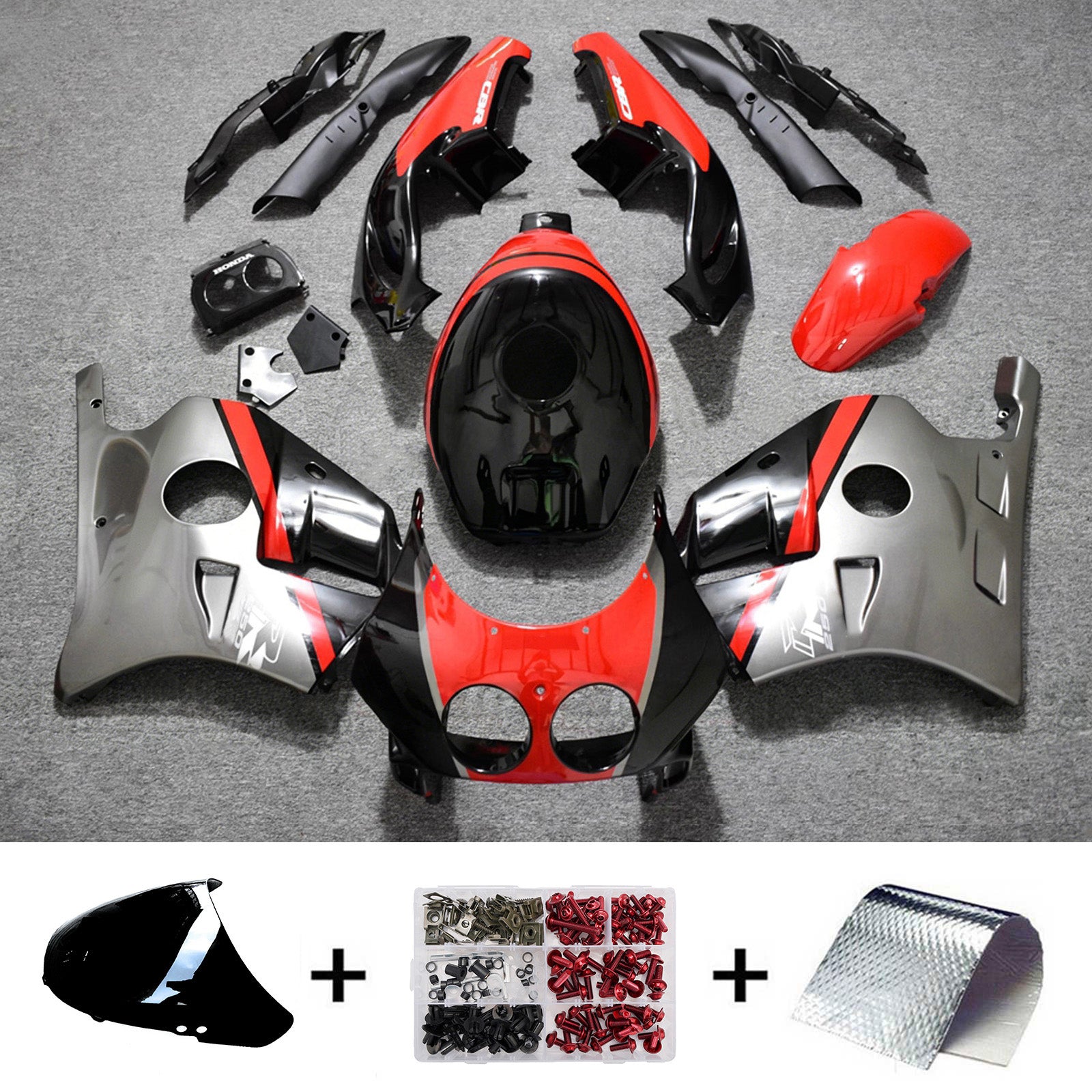 Amotopart 1990-1998 ホンダ CBR250RR MC22 レッド/ブラック/シルバー フェアリングキット