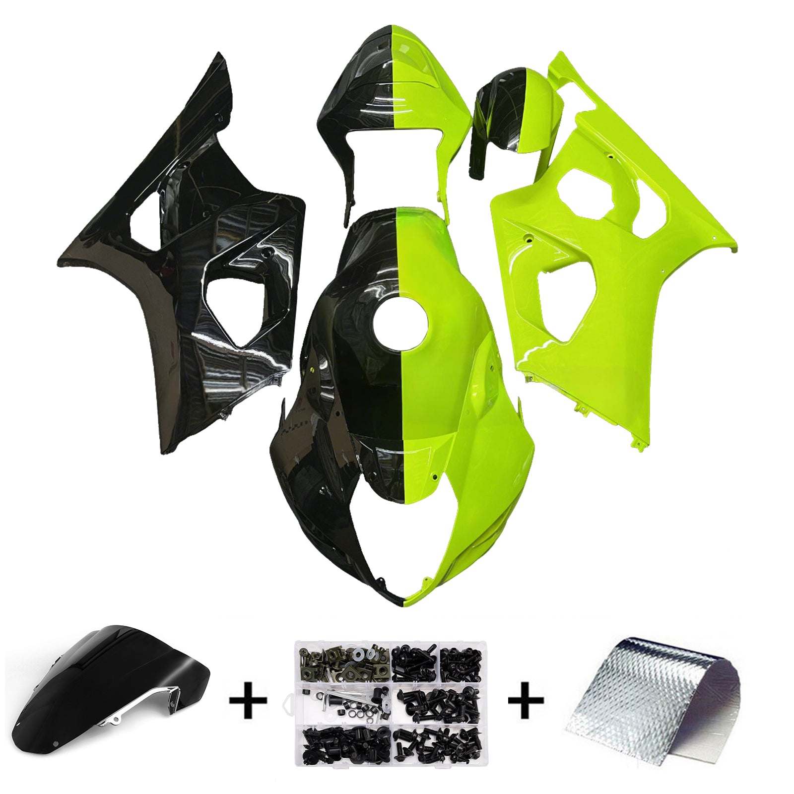 Amotopart 2003-2004 Suzuki GSXR1000 Black Fluorescent Green Fairing Kit
