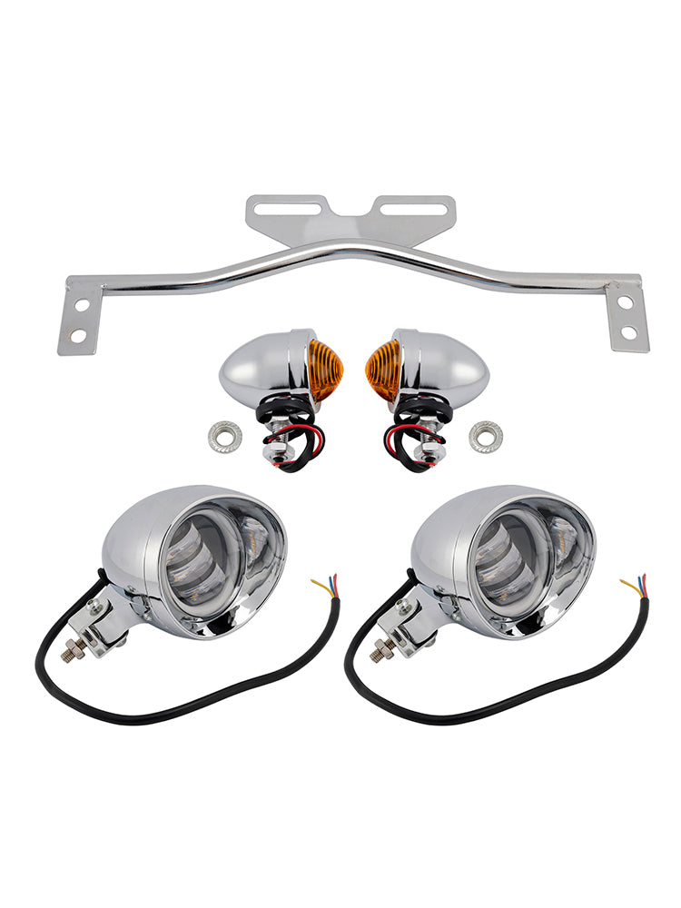 Racer Bobber Chopper Motorcycle Beam Headlight Fog Lamp Custom Chrome #D21