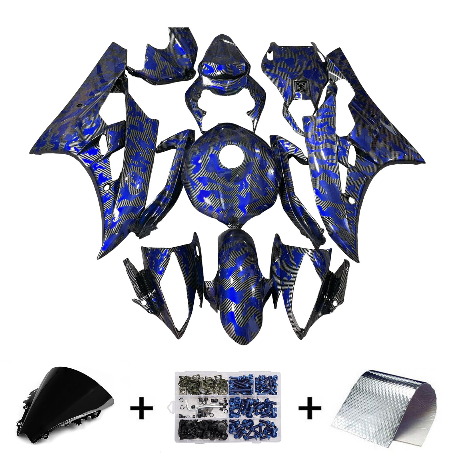 Amotopart 2006-2007 Yamaha YZF-R6 Blue & Black Carbon Fiber Pattern Fairing Kit