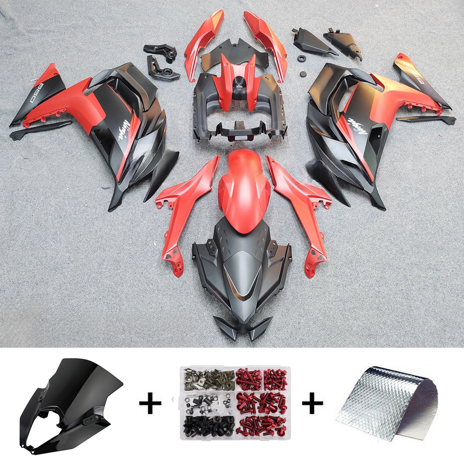 Amotopart 2020-2025 Kawasaki ER6F/Ninja650 Red Black Fairing Kit