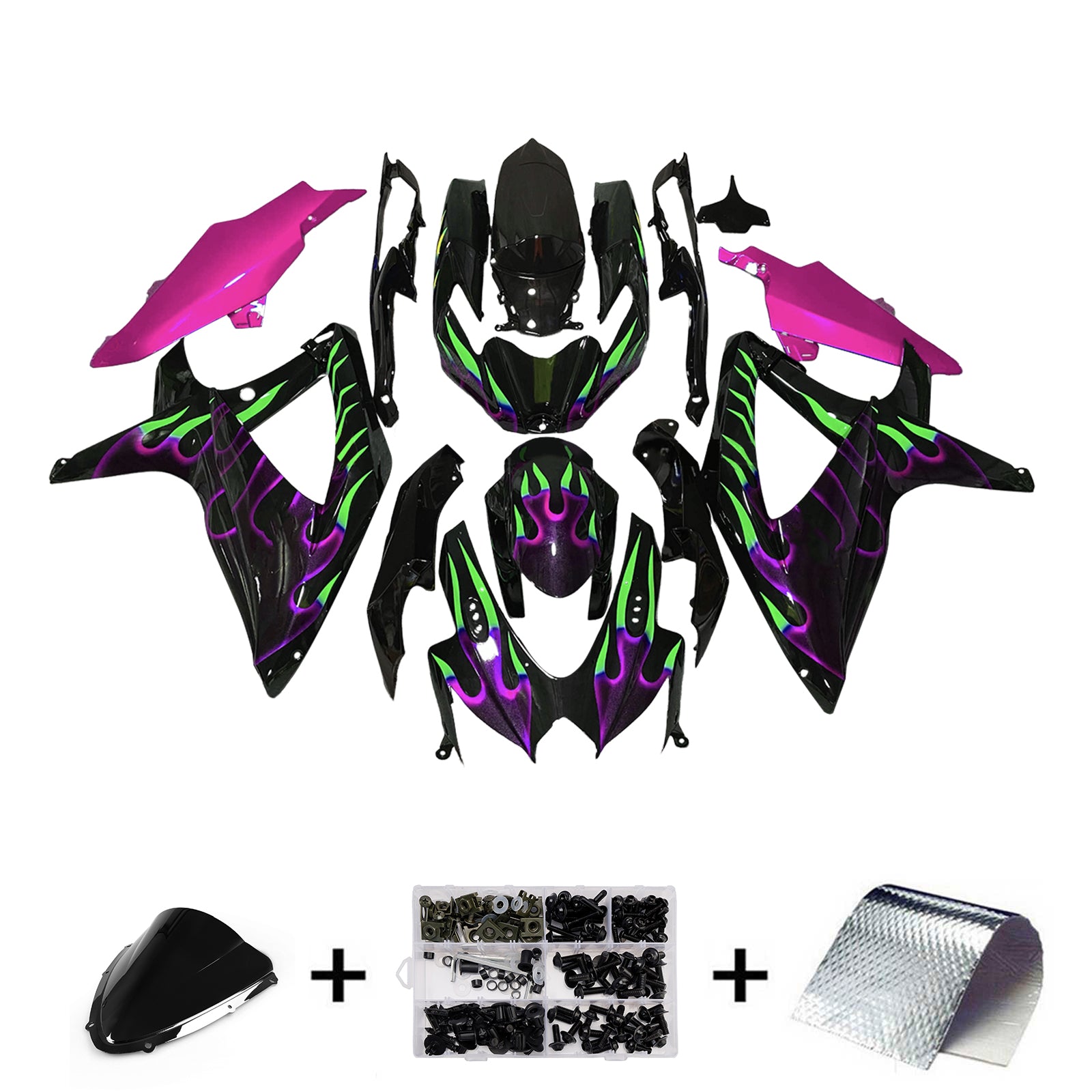 Amotopart 2008-2010 Suzuki GSXR 600/750 Black Pink Purple Green Fairing Kit