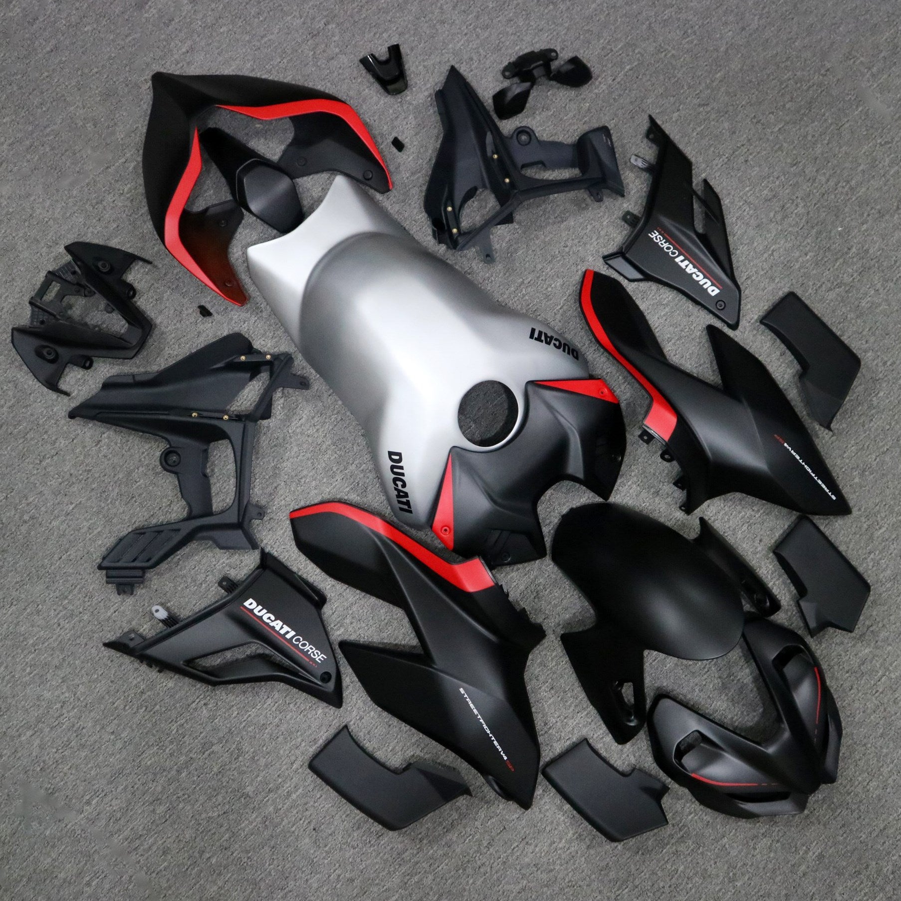 Amotopart 2020-2023 Ducati Street Fighter V4 Matte Black Silver Fairing Kit