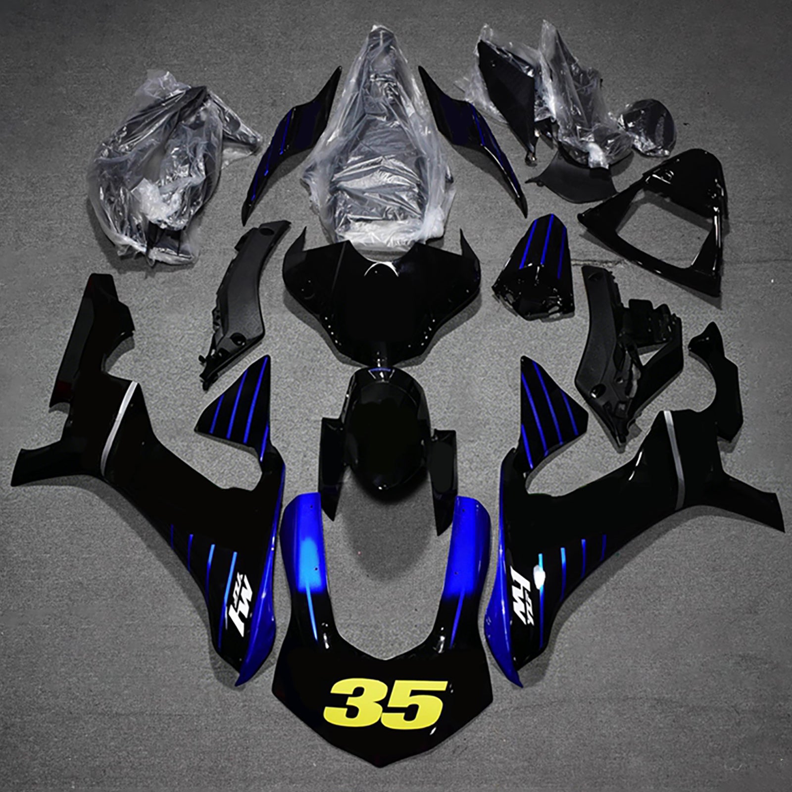 Amotopart 2015–2019 Yamaha YZF 1000 R1 Schwarz/Blau Verkleidungsset
