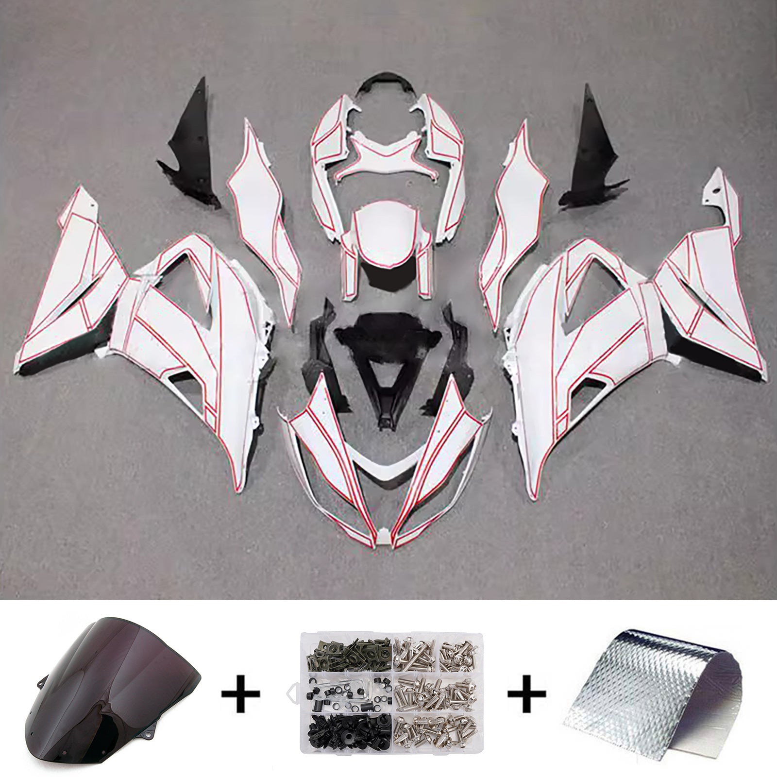 Amotopart 2013-2018 Kawasaki ZX6R 636 White Red Fairing Kit