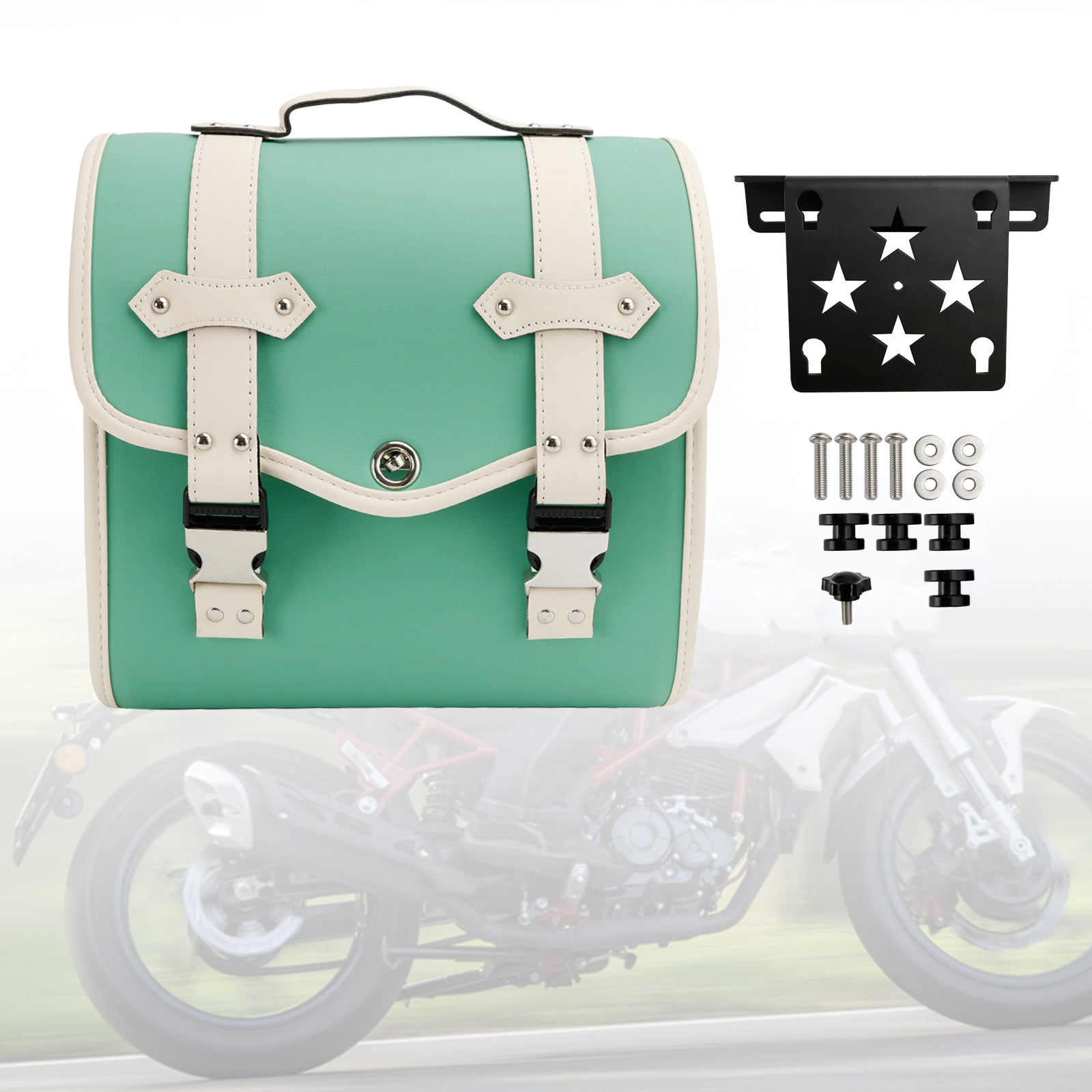 Motor Saddlebag & Brcket Kit Side Storage Universal Quick Release Green