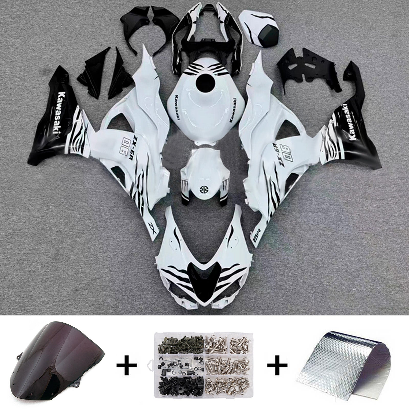 Amotopart 2024-2025 KawasakiΒ ZX-6R White & Black Fairing Kit