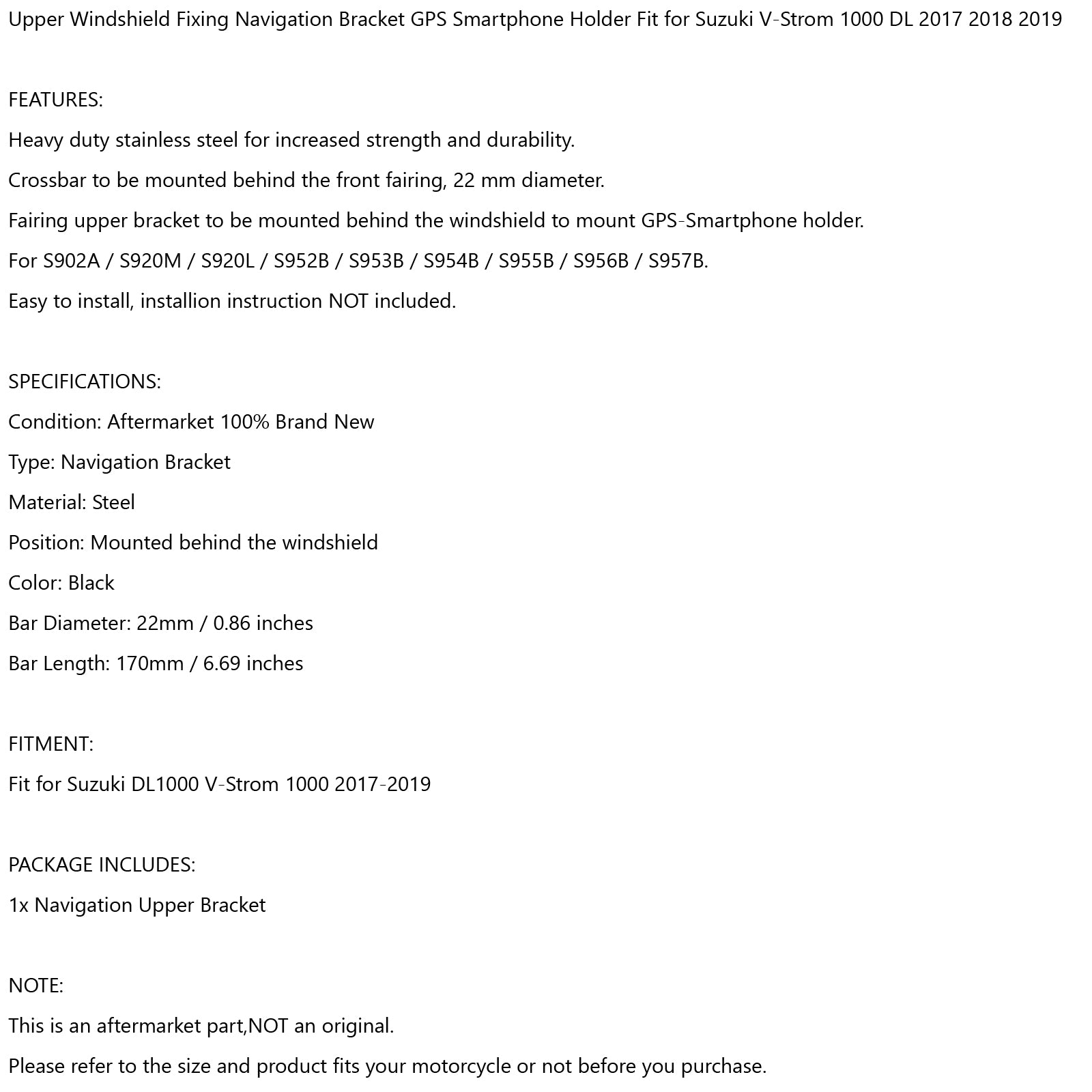 Držák držáku GPS pro smartphone Mount Fit for Suzuki DL 1000 / XT V-Strom 17-2019