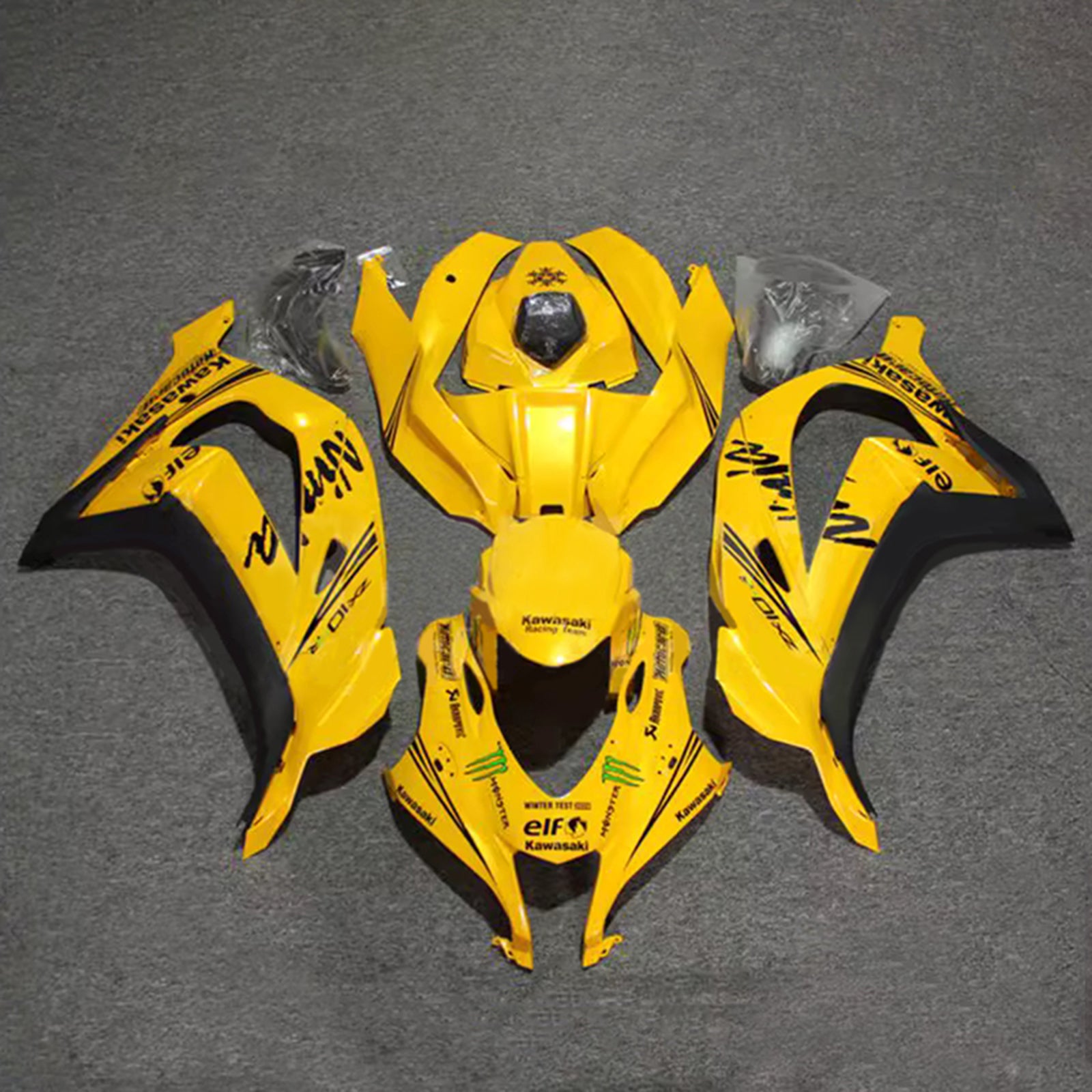 Amotopart 2016-2020 Kawasaki ZX10R Yellow Black Fairing Kit