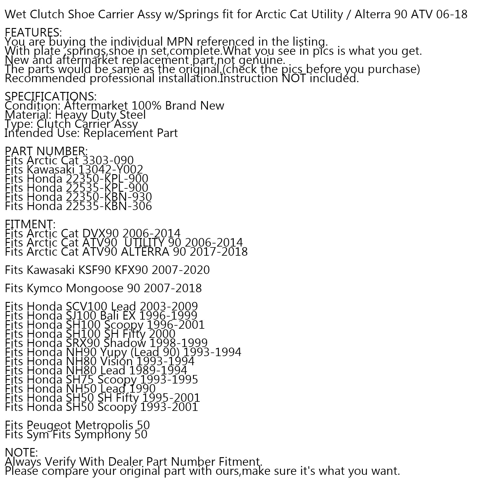 Kompletter Kupplungsbacken-Gewichtssatz & Feder für Kawasaki KSF90 KFX90 2007-2020