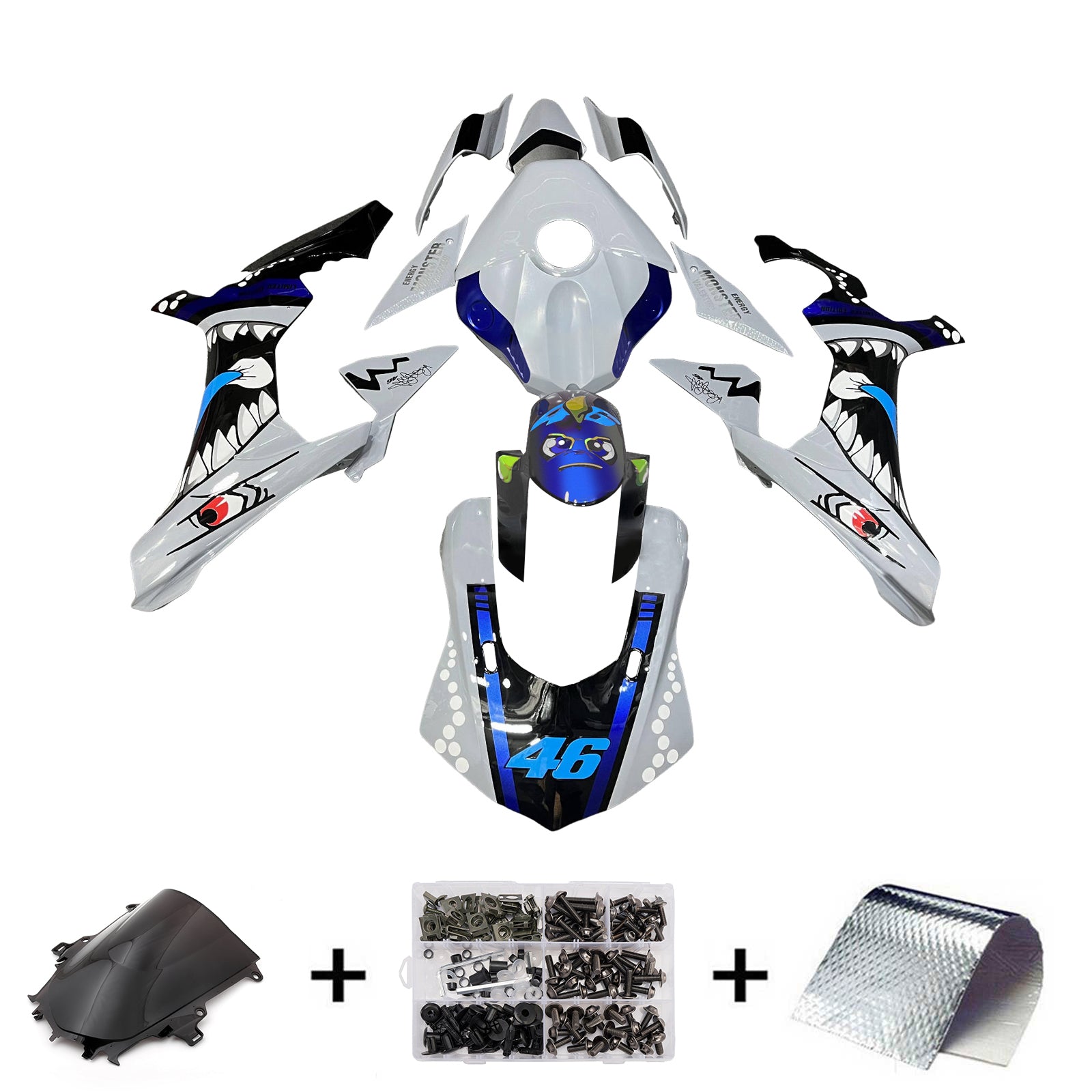 Amotopart 2015-2019 Yamaha YZF-R1 Blue & White Fairing Kit