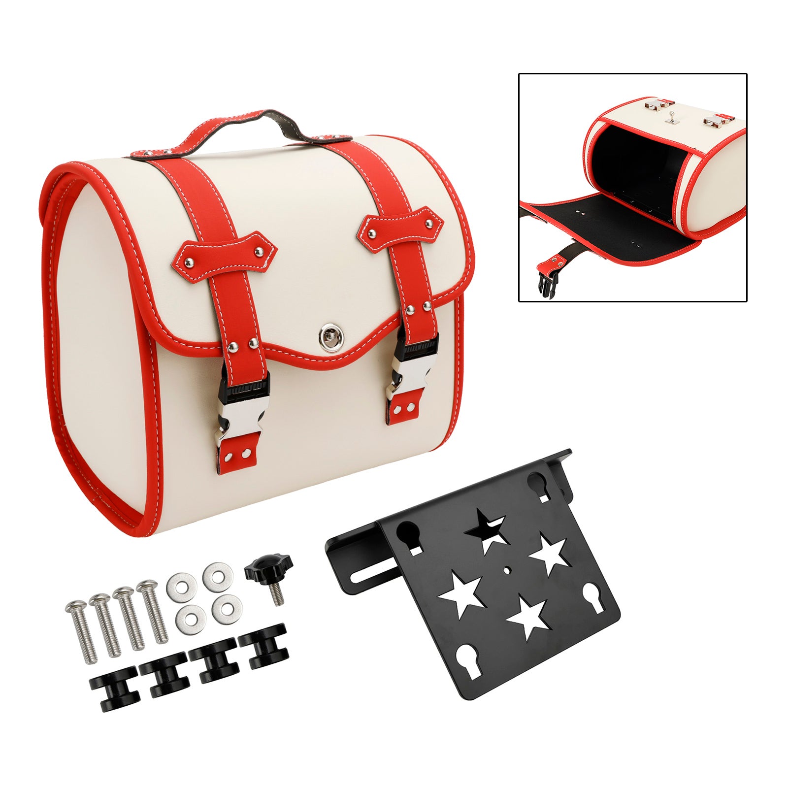 Motorbike Set Of Quick Release Saddlebag W/ Bracket Luggage Storage White