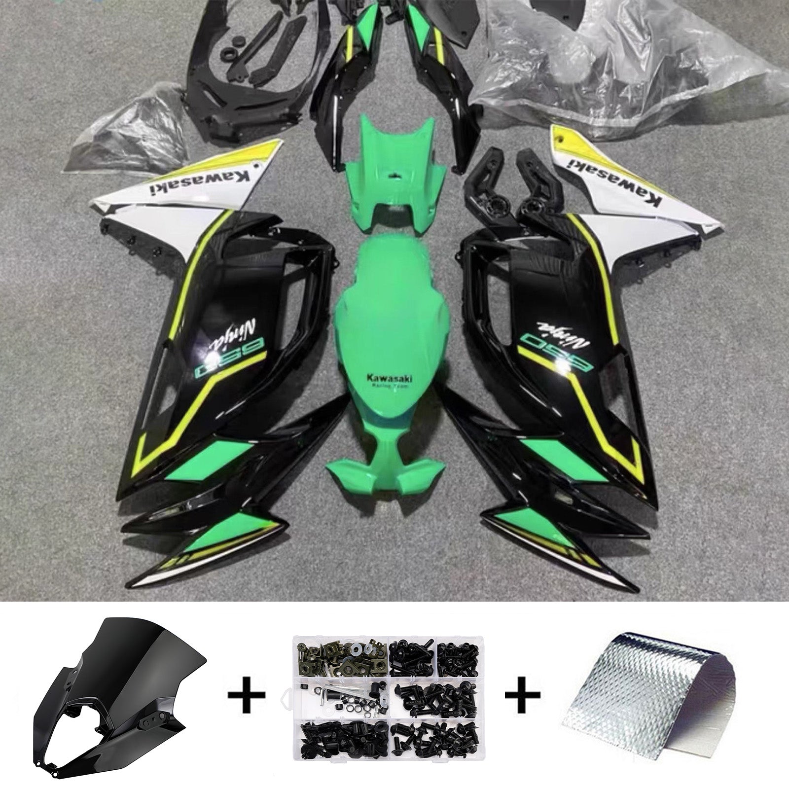 Amotopart 2020-2025 Kawasaki ER6F/Ninja650 Green Black White Yellow Fairing Kit