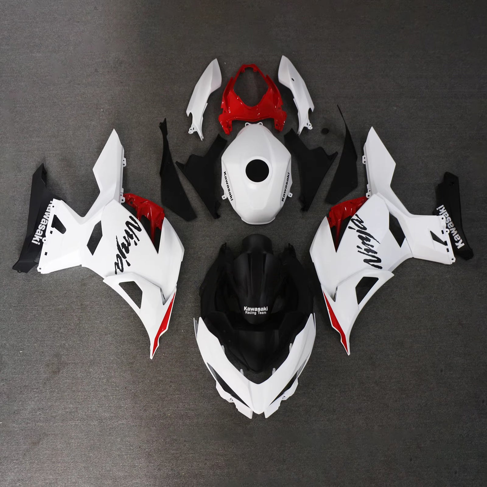 Amotopart 2018-2024 Kawasaki EX400/Ninja400 White Red Black Fairing Kit