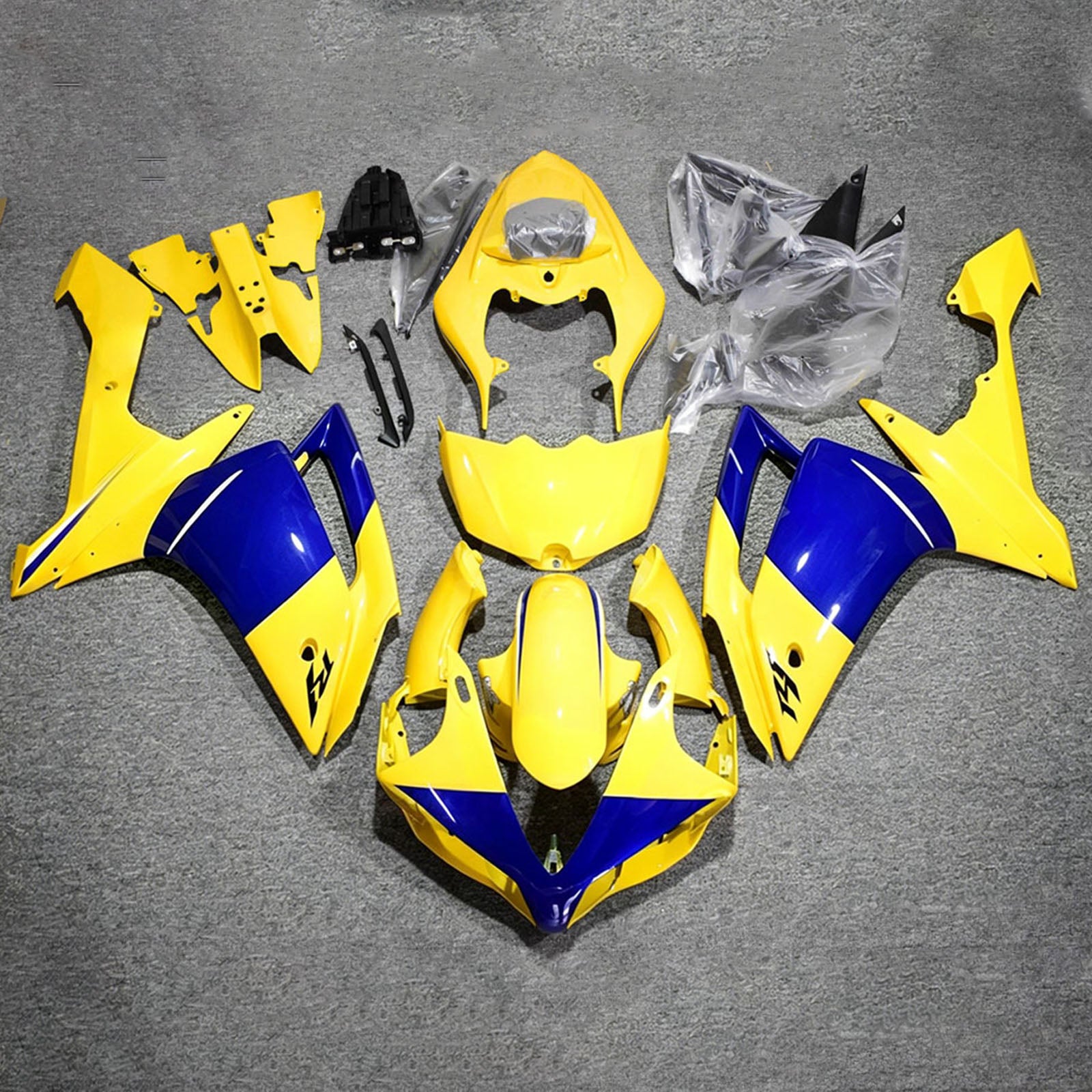 Amotopart 2007-2008 Yamaha YZF 1000 R1 Yellow/Blue Fairing Kit