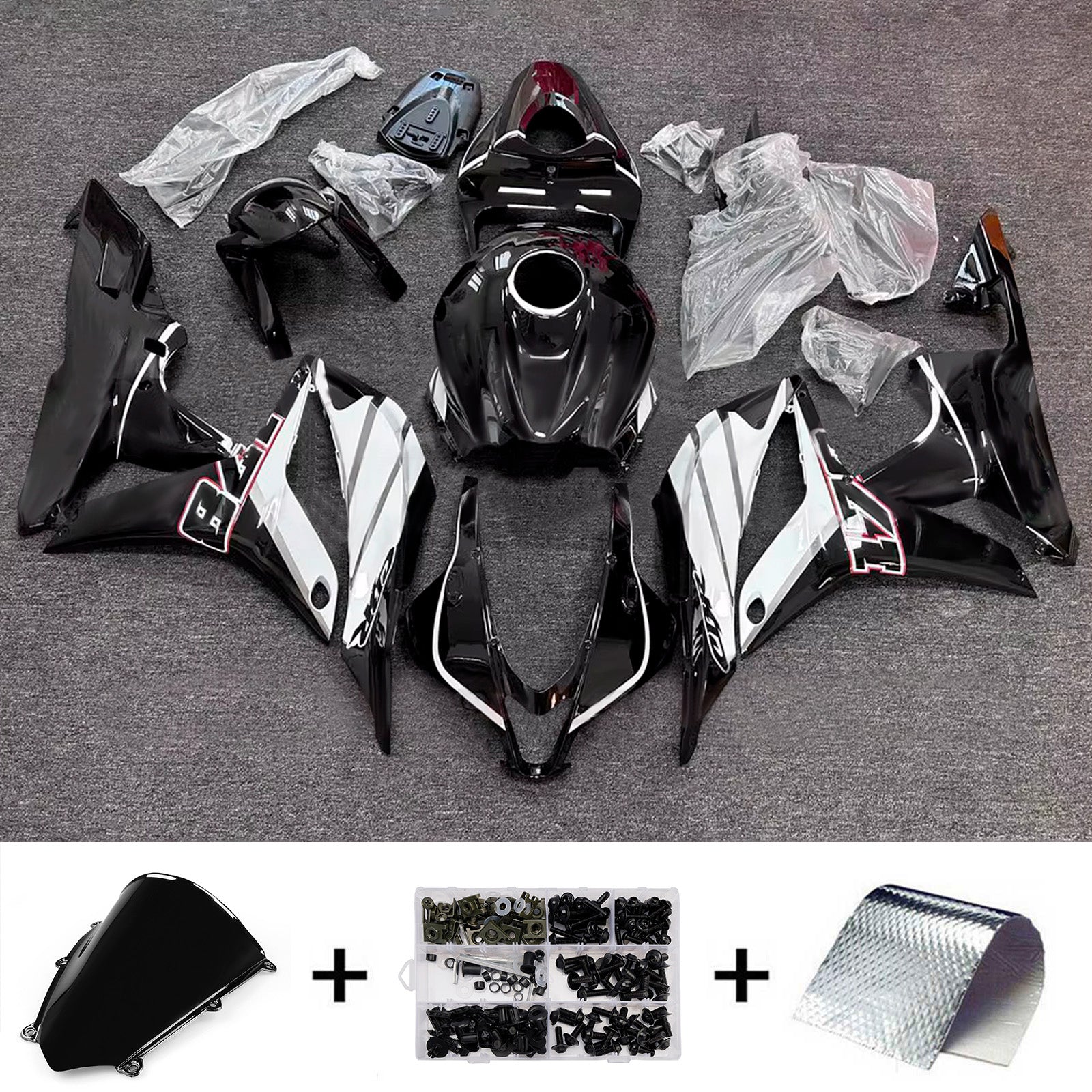 Amotopart 2007–2008 Honda CBR600RR Schwarz-weißes Verkleidungsset