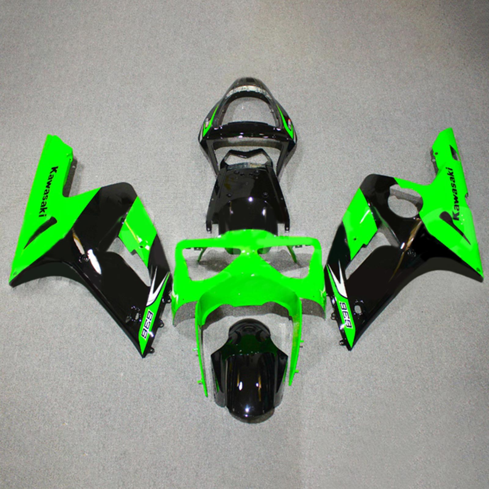 Amotopart 2003-2004 ZX6R 636 Kawasaki Green & Black Style 5 Failing Kit