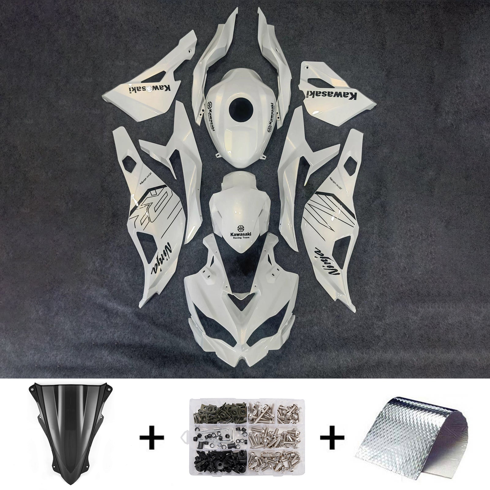 Amotopart 2019-2022 Kawasaki Ninja ZX-25R 2023-2025 Kawasaki Ninja ZX-4R/ZX-4RR White & Black Fairing Kit